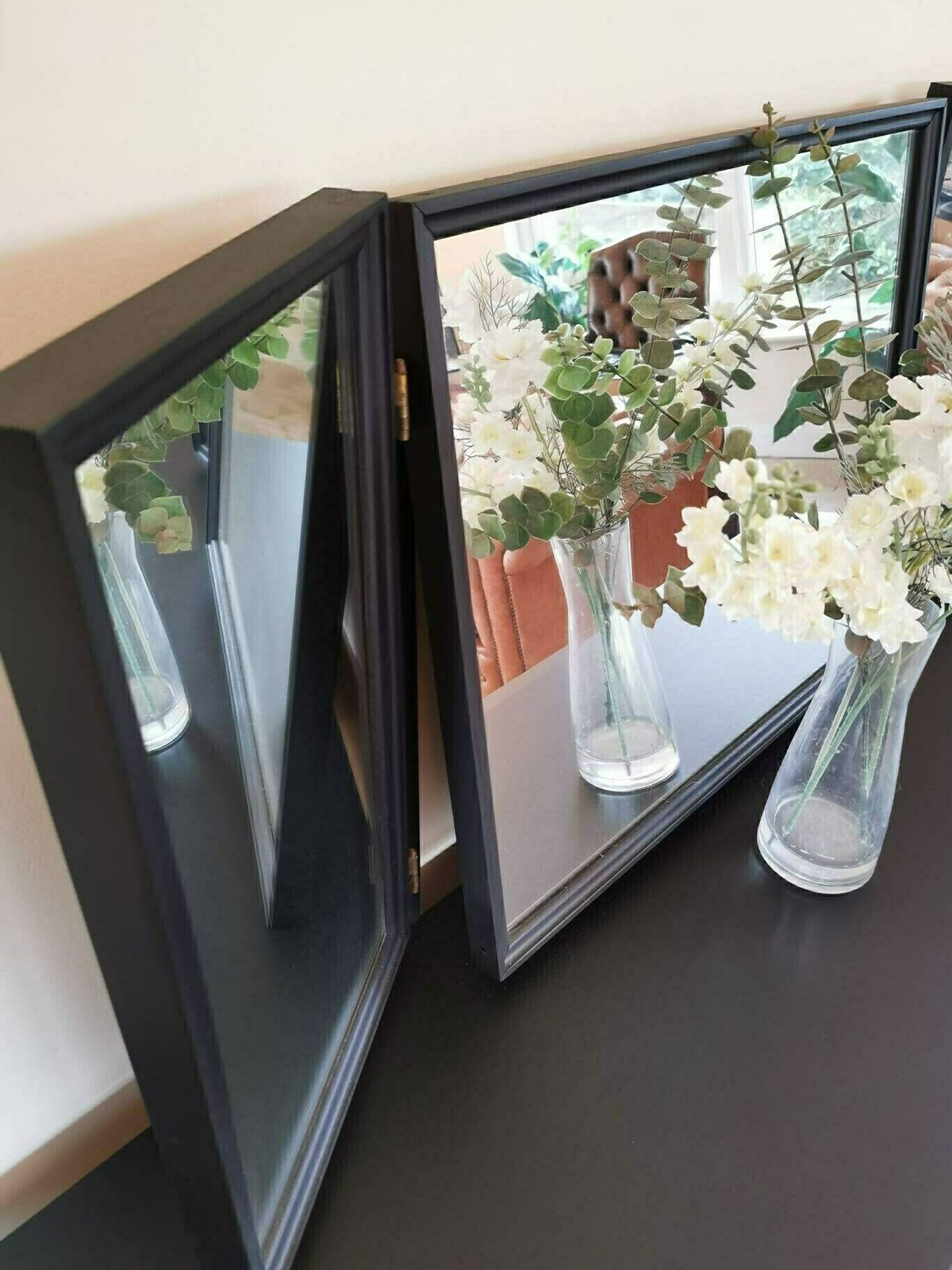Spray Painted Matt Black Stag Minstrel Dressing Table Set With Triple Mirror & Stool photo furniture