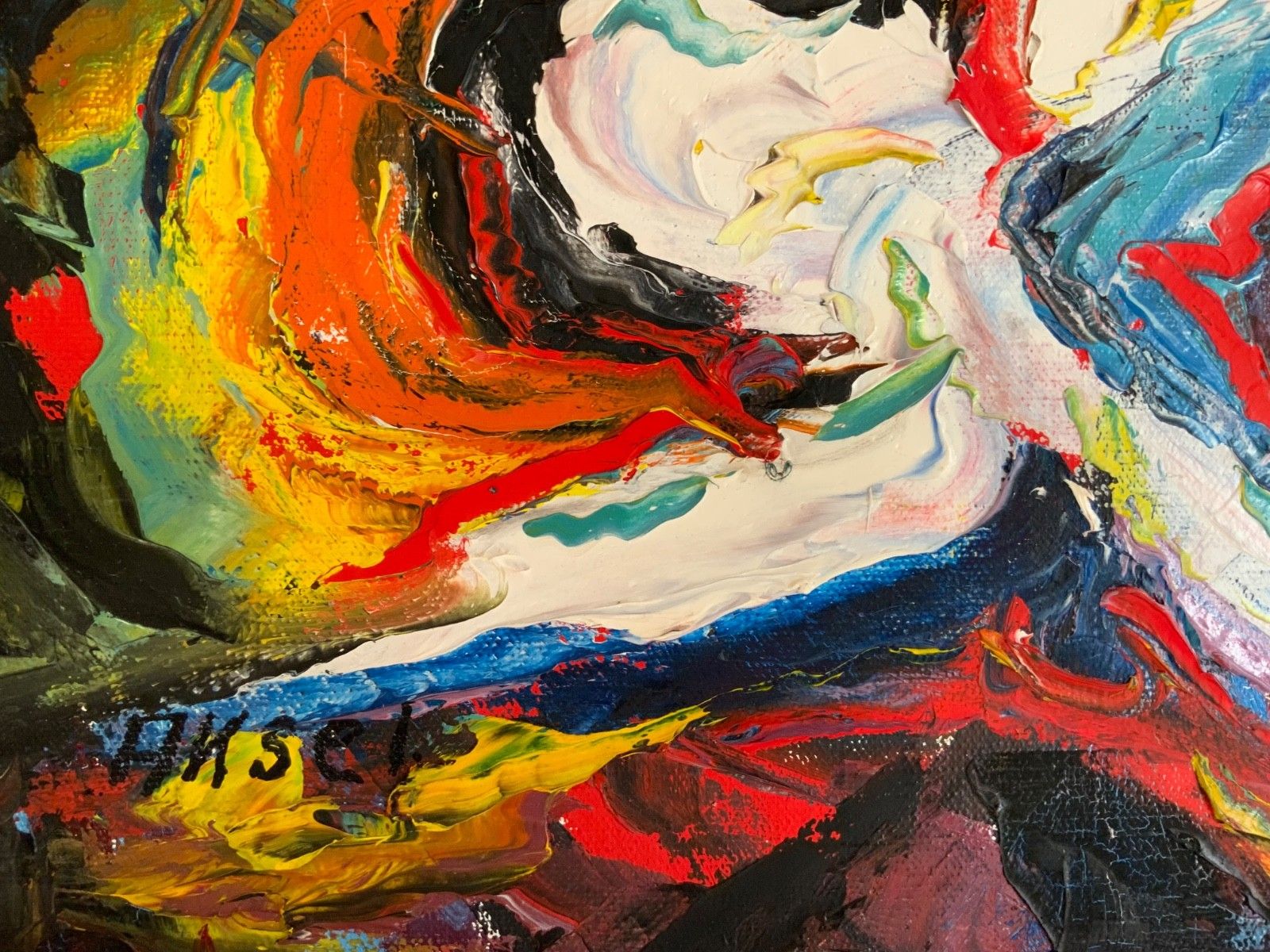 Art Small Vintage Abstractionism Painting Landscape, Signed Axel 1970s photo