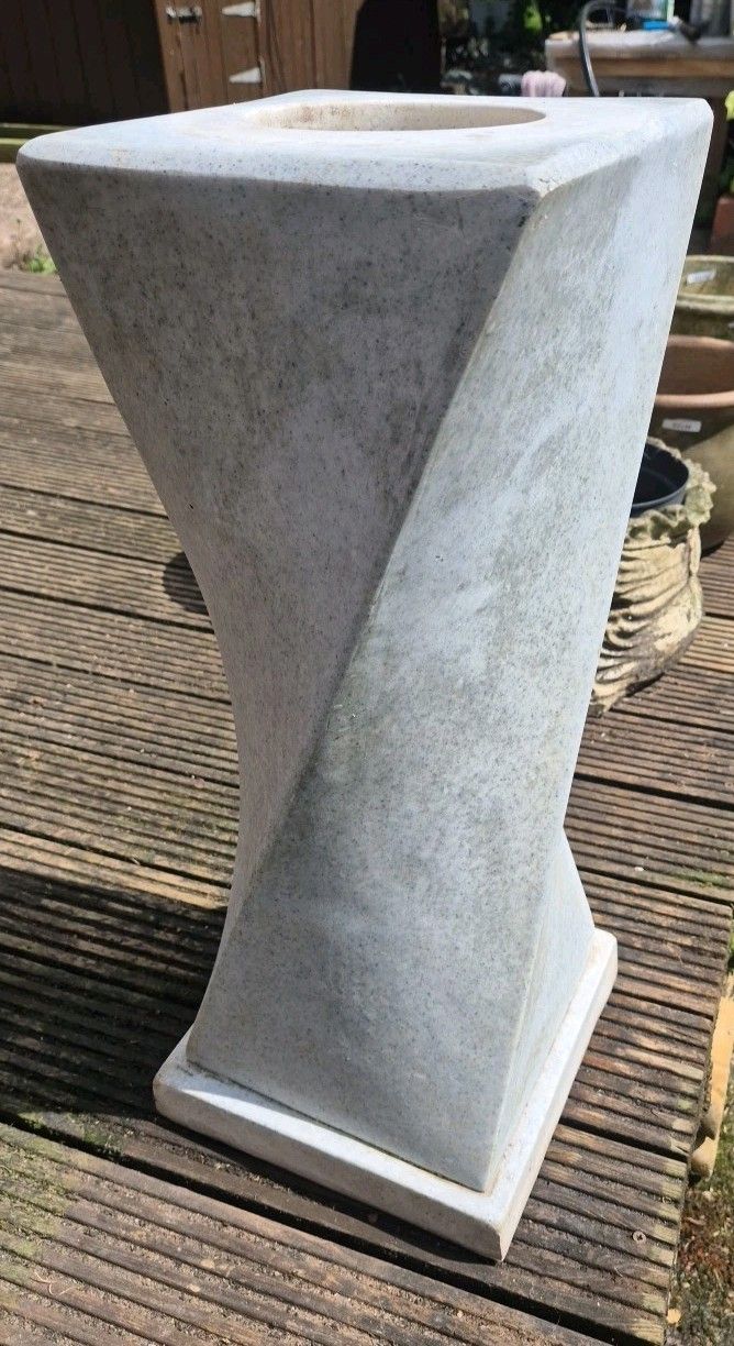 White Granite/Marble? Twisted Garden Pot Plinth/Stand 58cm Tall photo for sale