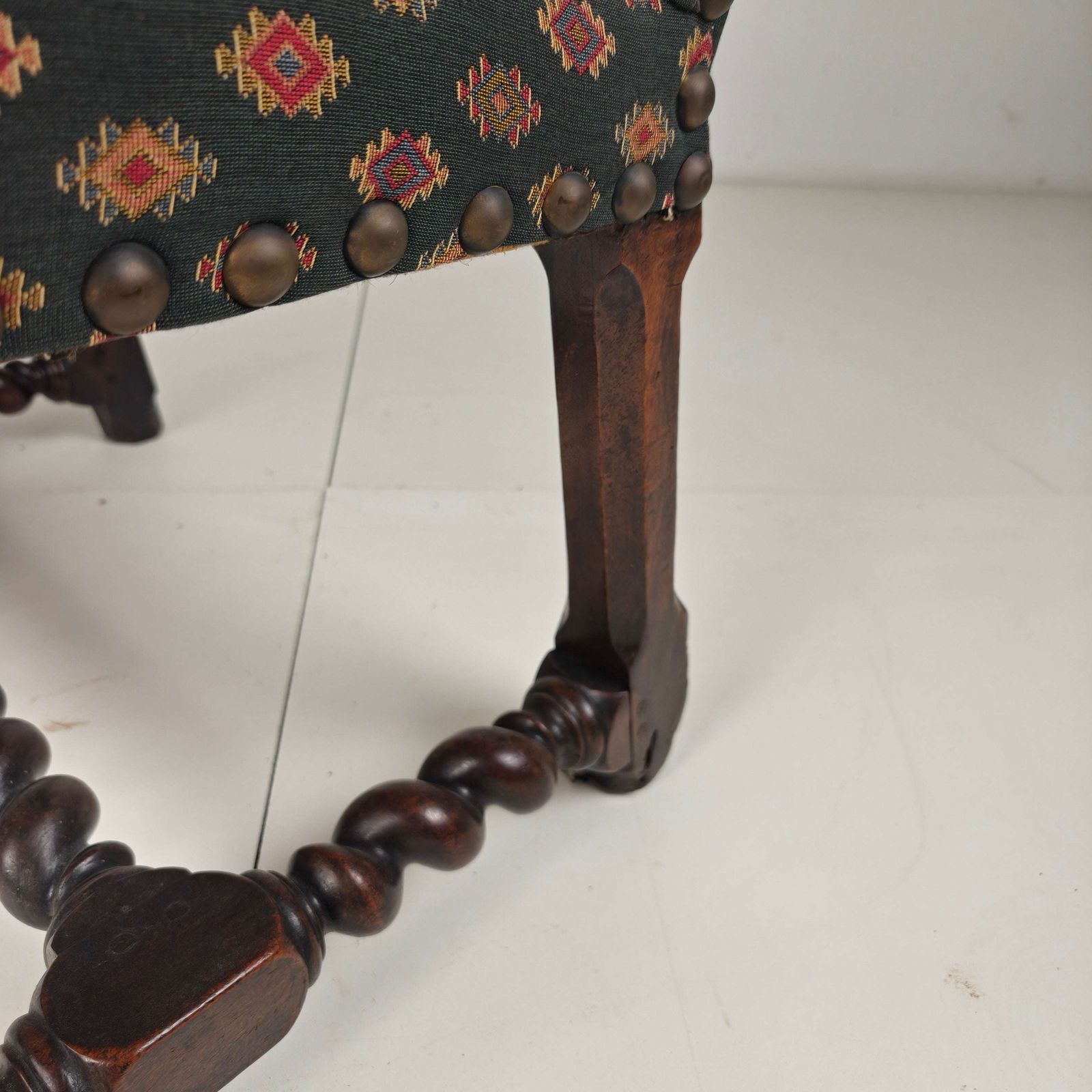 Furniture English Barley Twist Library Armchair In Dark Oak, Circa 1700 photo