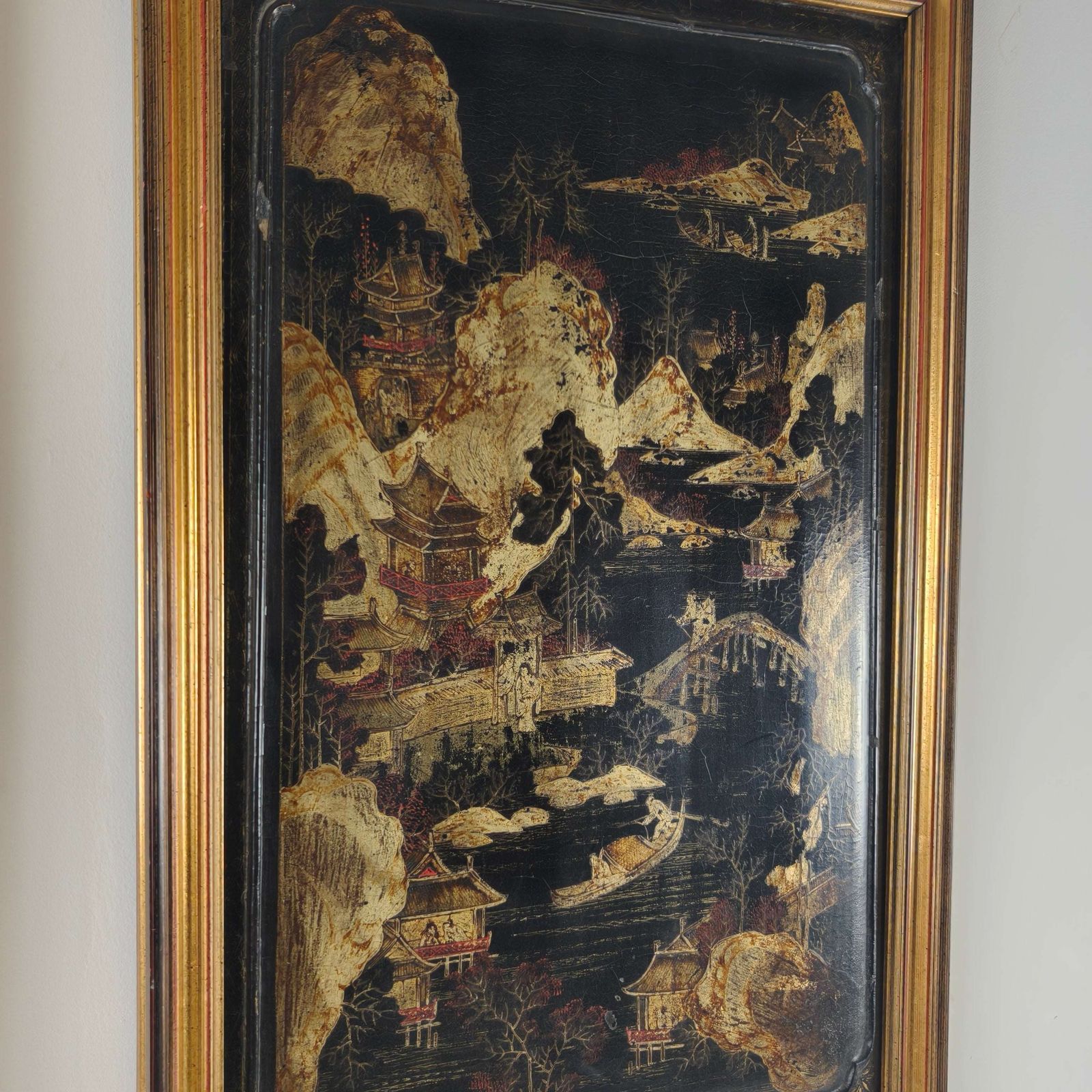 Striking Pair Of 19th Century Chinoiserie Panels In Gilt Frames Art photo vinterior