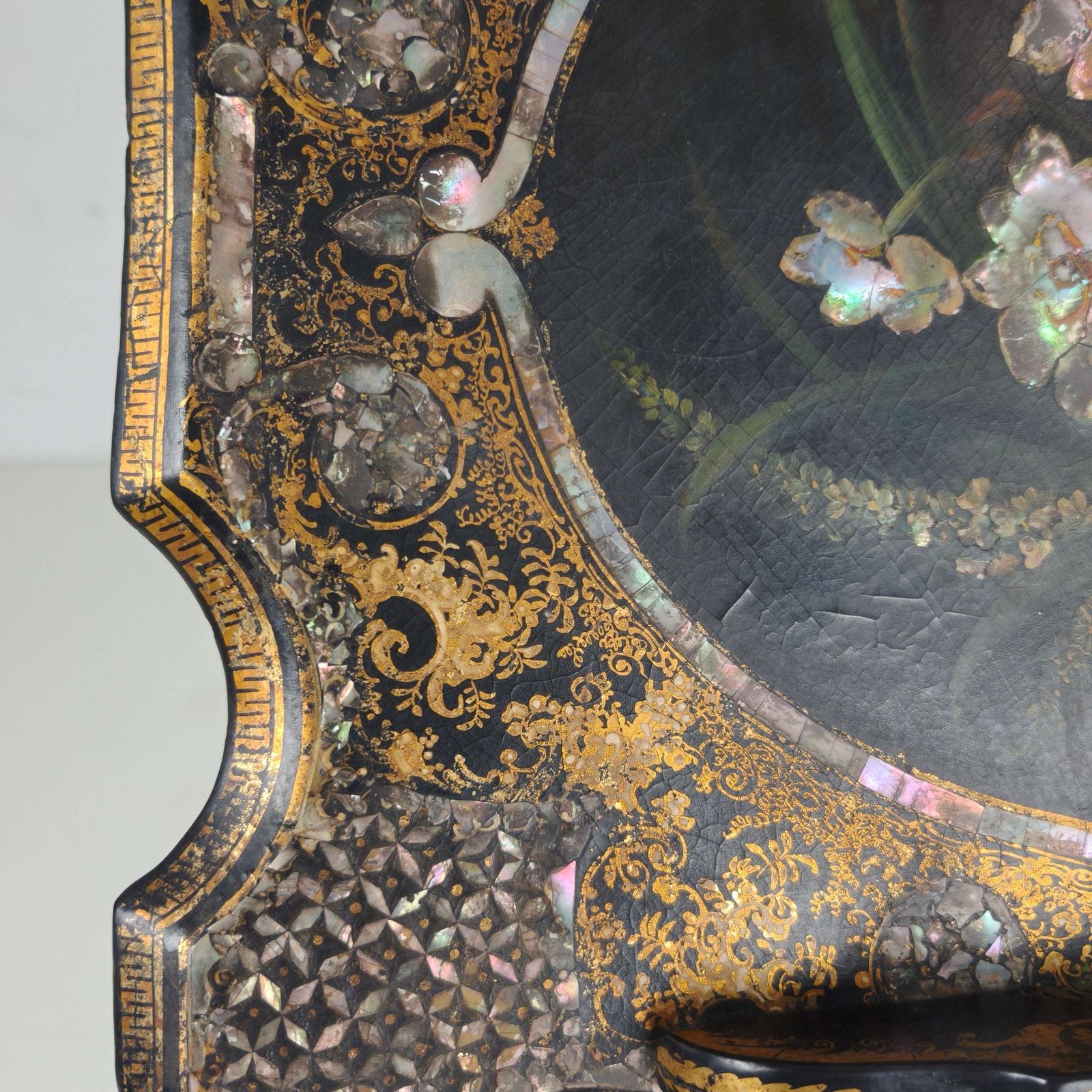 Antique French Papier Mâché Lacquer Music Stand With Mother Of Pearl Inlay C.1880 photo Home Decor
