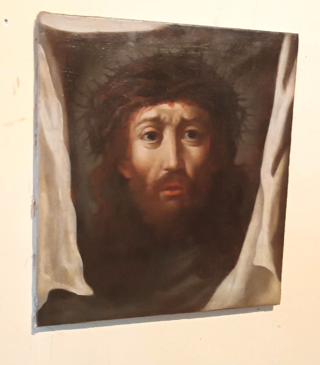 Antique Painting   Oil On Canvas   Christ With The Veil Of Veronica   18th Century photo furniture