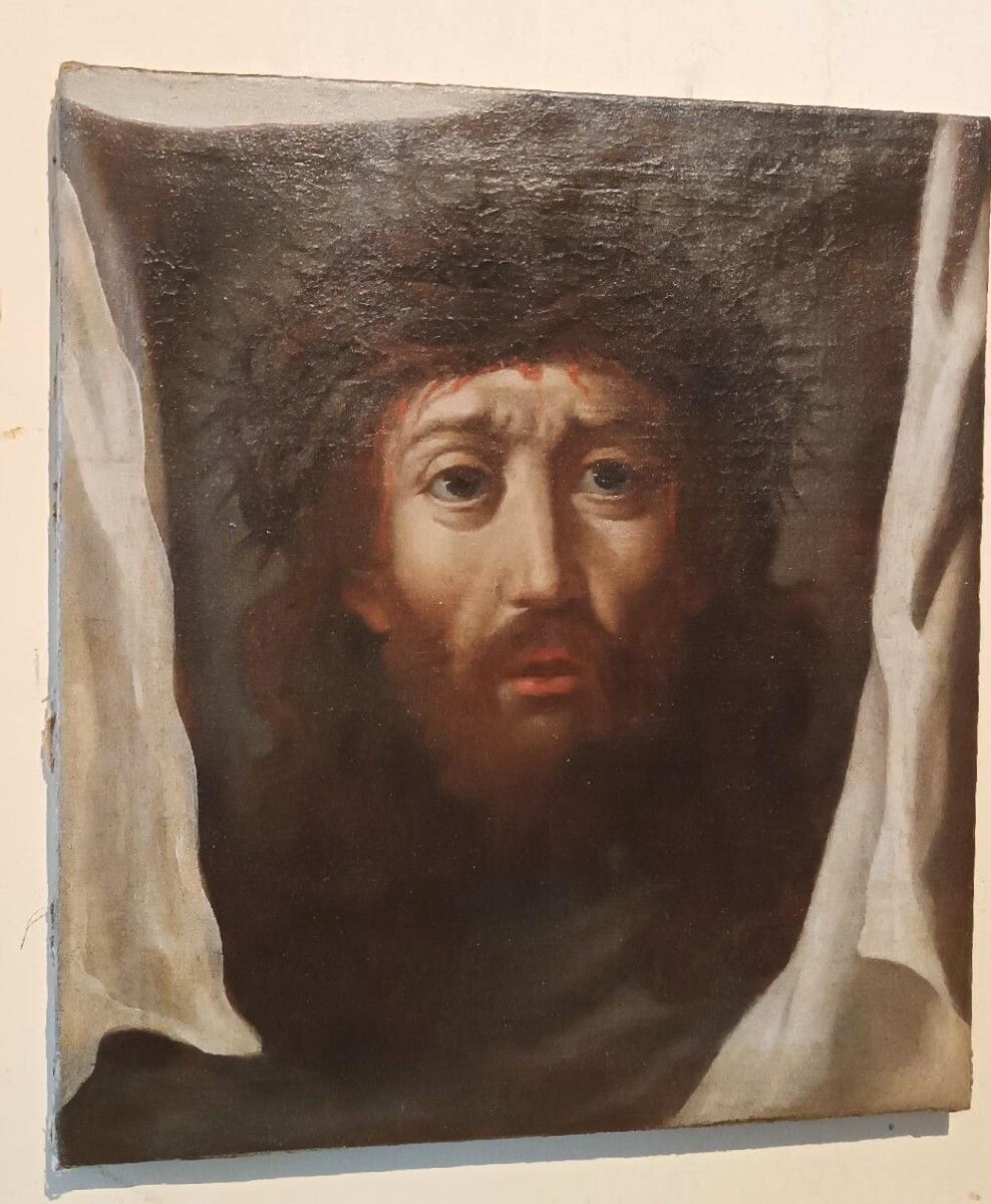 Antique Painting   Oil On Canvas   Christ With The Veil Of Veronica   18th Century photo vintage