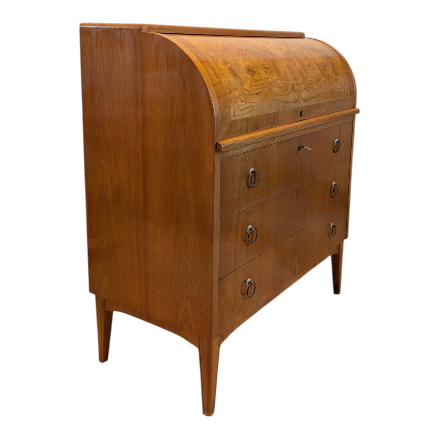 Vintage Scandinavian Teak Roll‑Top Secretary Desk, 1950s Mid Century Writing Bureau photo Furniture