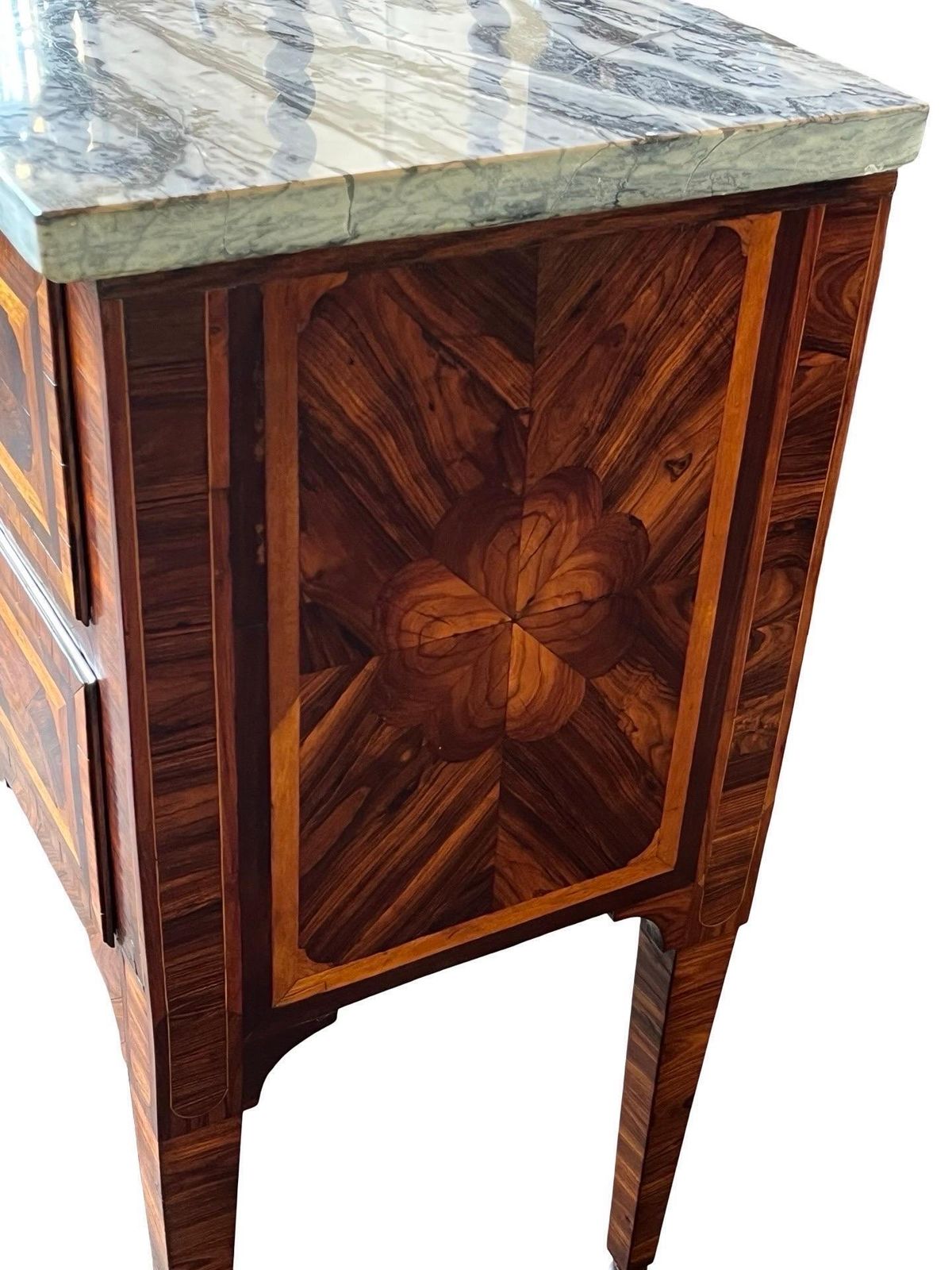 photo for sale Italian Neoclassical Nightstand With Walnut Inlay And Thick Marble Top