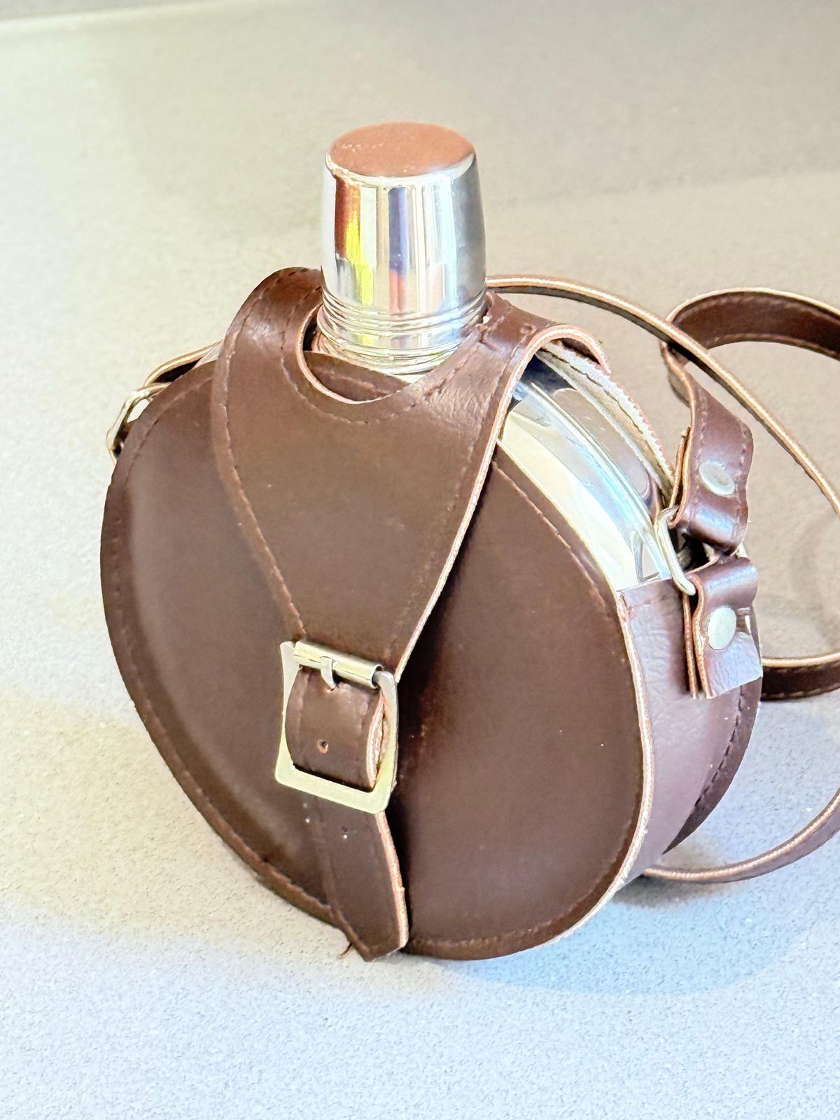 Flasque de hanche vintage en acier inoxydable, étui en cuir, idée cadeau photo 327.0