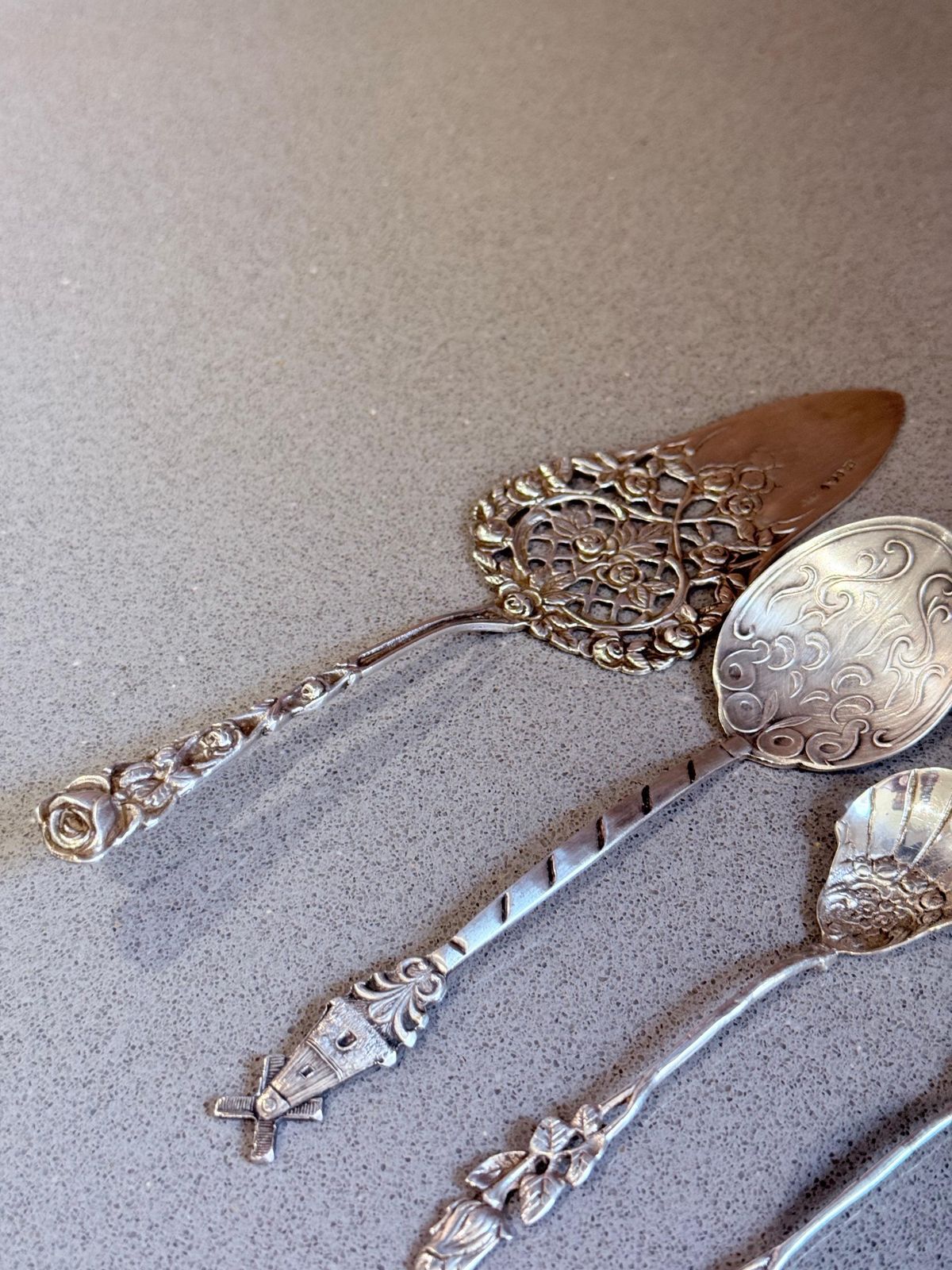 photo vintage Antiek Zweeds Sterling Zilver Hors D'oeuvre & Dessert Serveerset, 1949