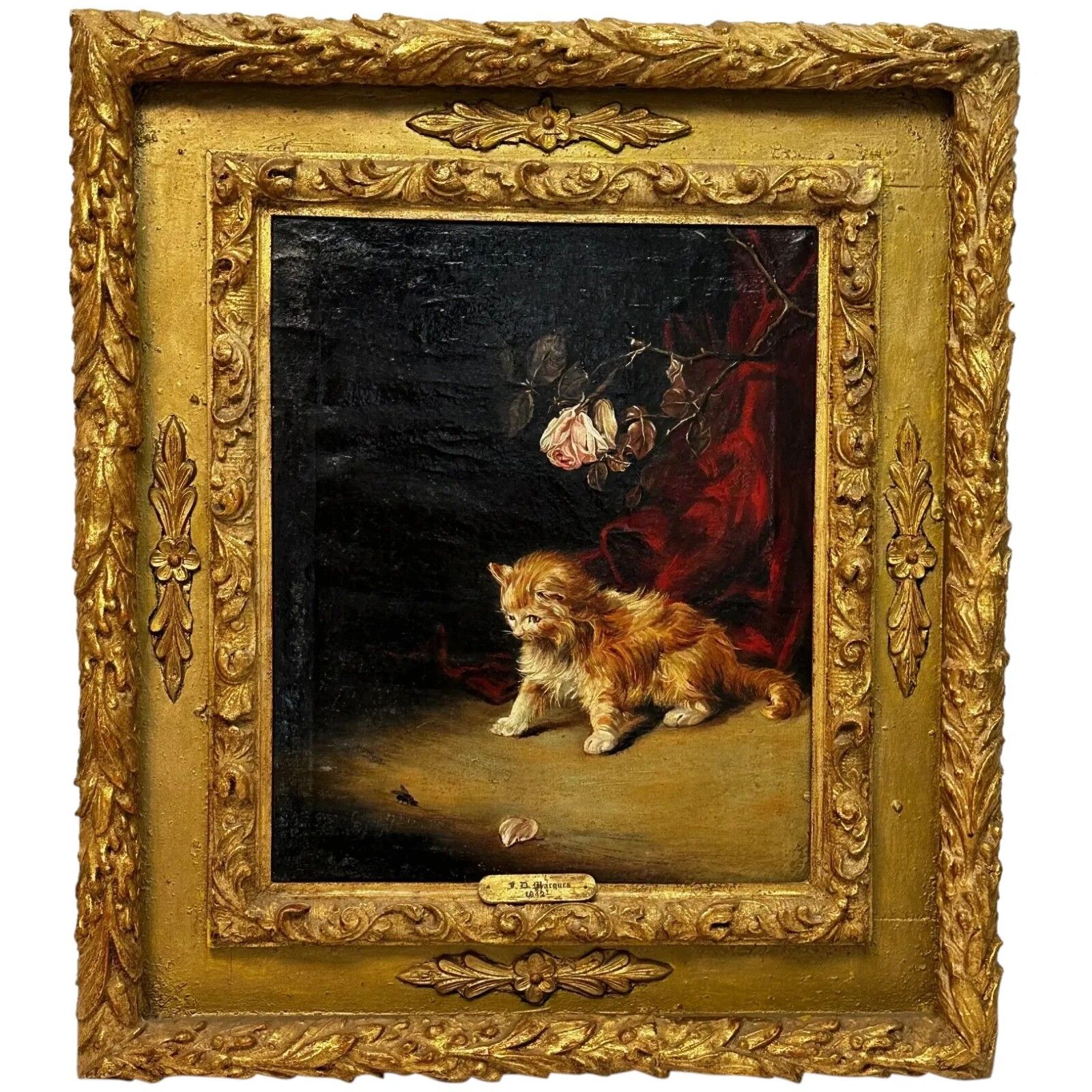 Olieverfschilderij Kitten Patience Hunting Fly, Francisco José Domingo Y Marqués