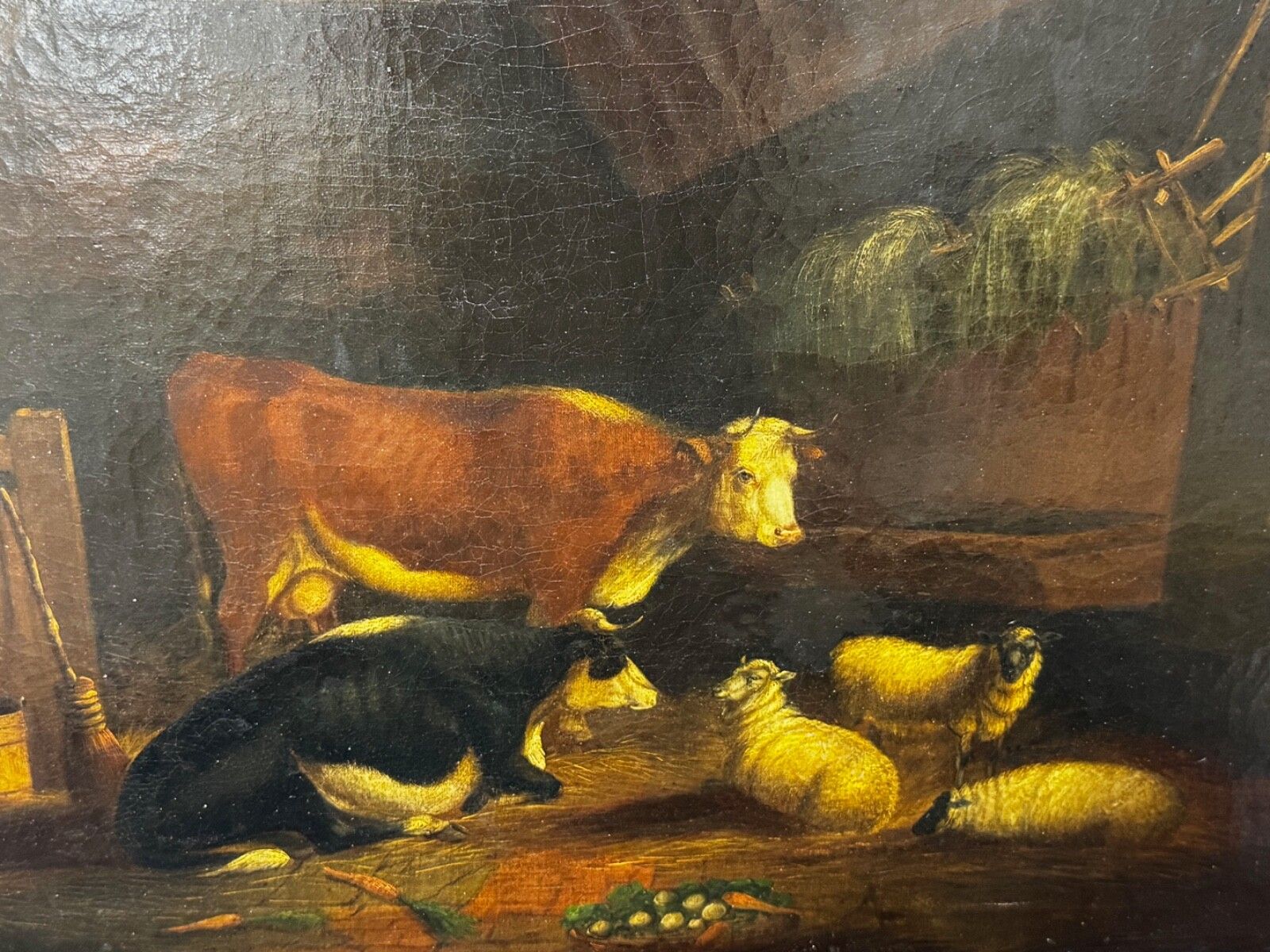 Painting Cows & Sheep Sheltering In Barn Follower Of Thomas Sidney Cooper C1850 photo furniture