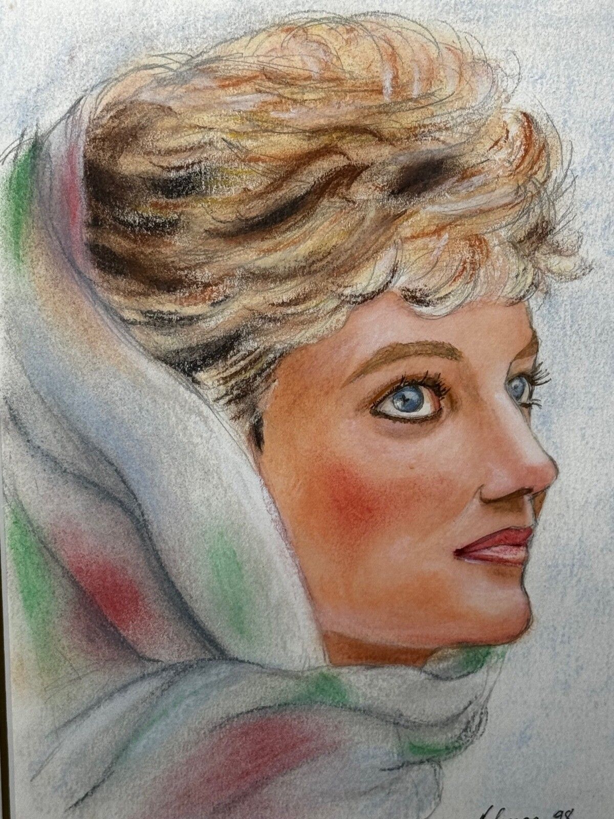British Royalty Princess Diana Fashion Icon 1992 Spring Cairo Portrait Pastel photo buy