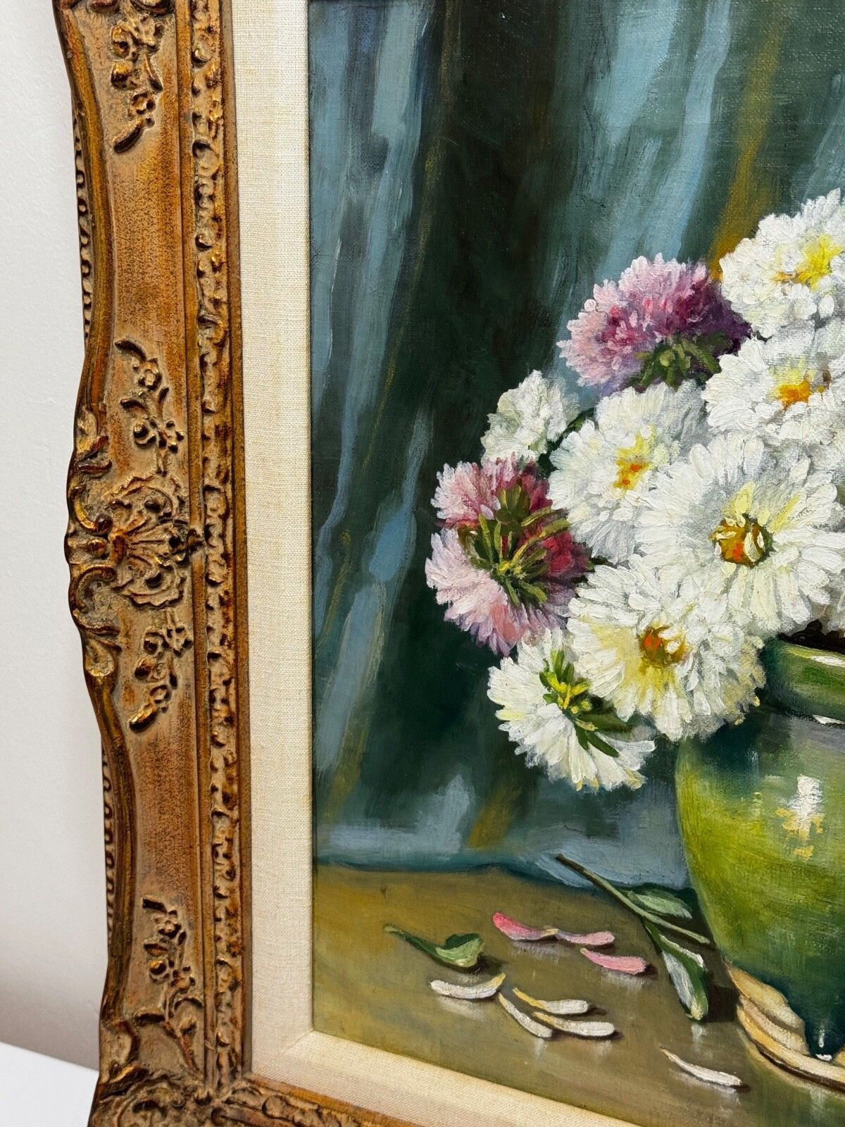 Victoriaans stilleven, olieverfschilderij, bloemen, chrysanten in vaas, Emily Selinger photo 2700.0