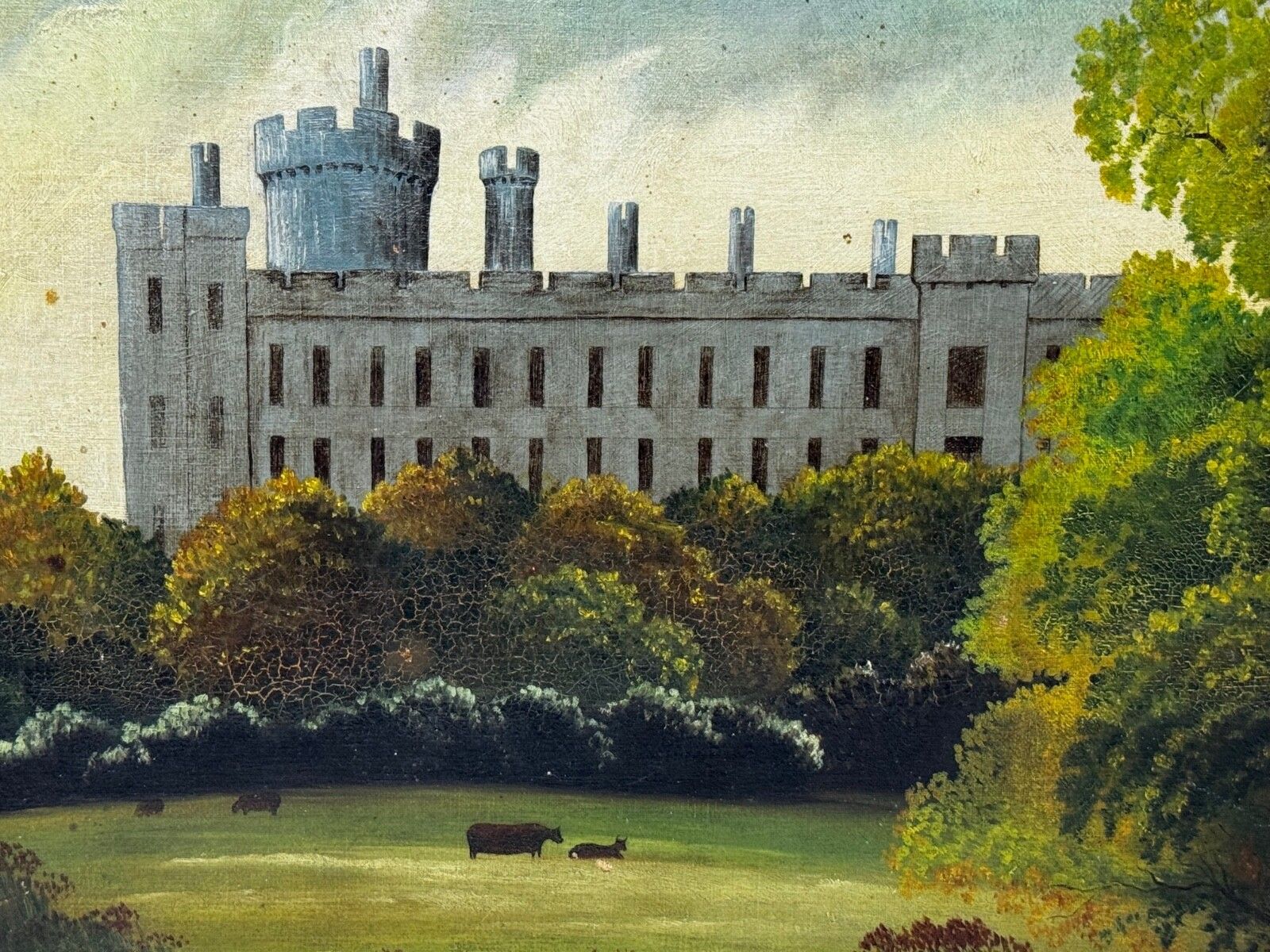 Victoriaans olieverfchilderij, architecturaal historisch gezicht op Arundel Castle, naar James Canter photo furniture