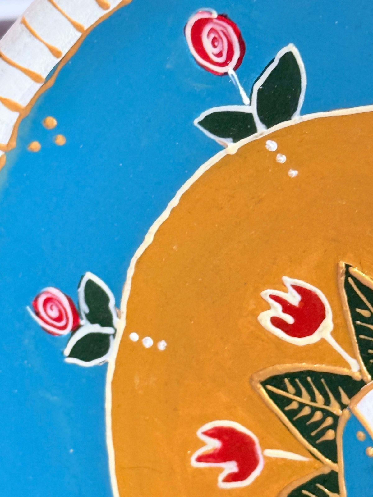 Art Hand Painted Wall Decorative Ceramic Plate With Dove & Floral Folk Art Design photo
