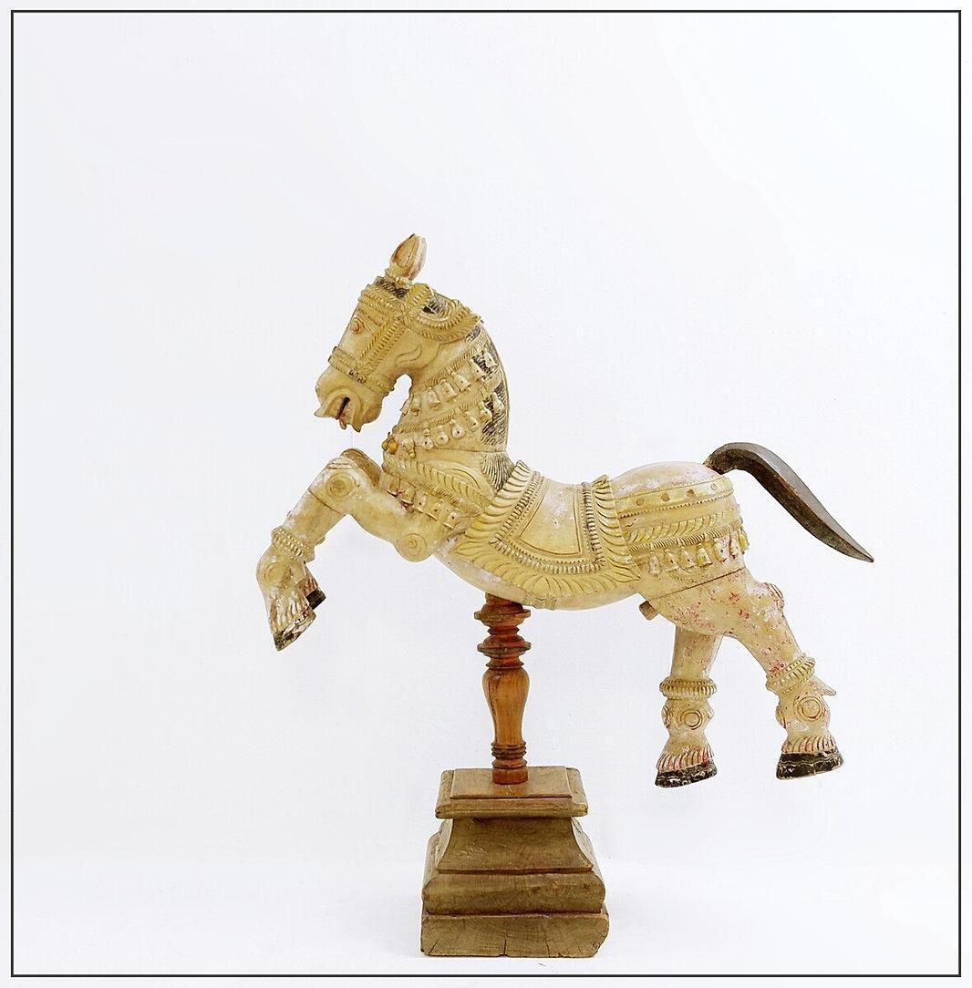 Ayyanar India Carved And Polychrome Wood Horse   20th photo furniture
