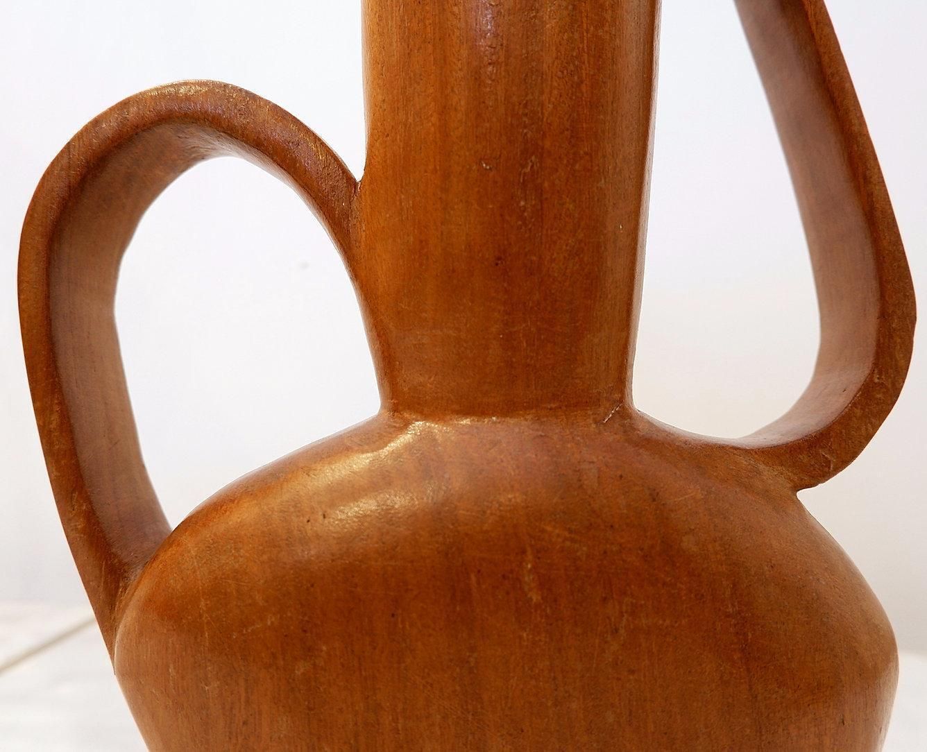 Scandinavian Modern Carved Teak Vase, Asymmetrical Design, Circa 1960 photo Home Decor