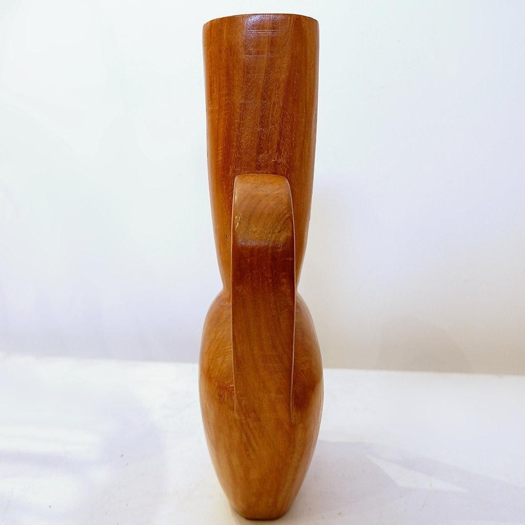 Home Decor Scandinavian Modern Carved Teak Vase, Asymmetrical Design, Circa 1960 photo