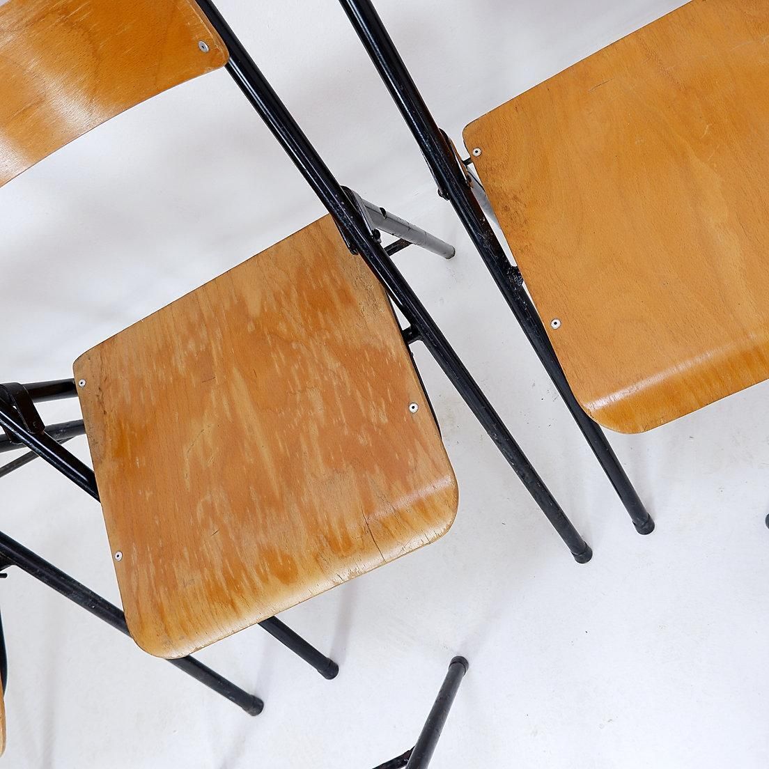 Vintage Set Of 7 Folding Chair In Metal And Wood   1960s photo for sale