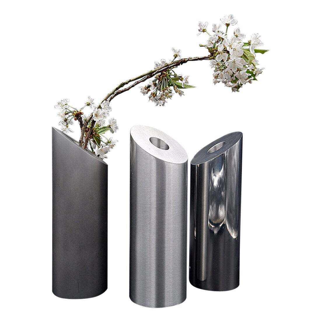 Set Of 3 Stainless Stell Vases   Matte / Brushed / Shiny   20th