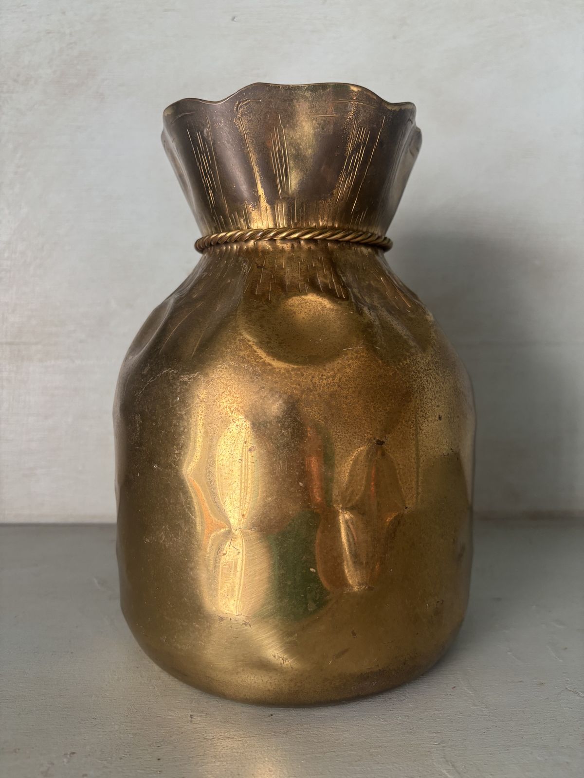 photo furniture Mid Century Brass Money Bag Vase