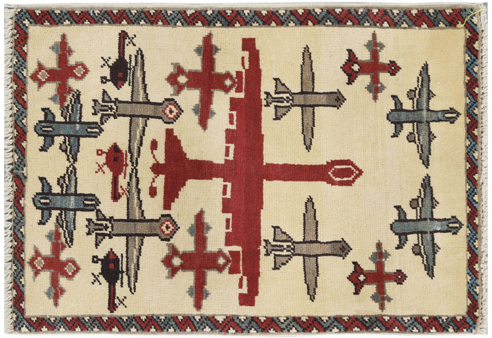 Afghan War Airplane Ivory Wool Handmade Rug photo buy