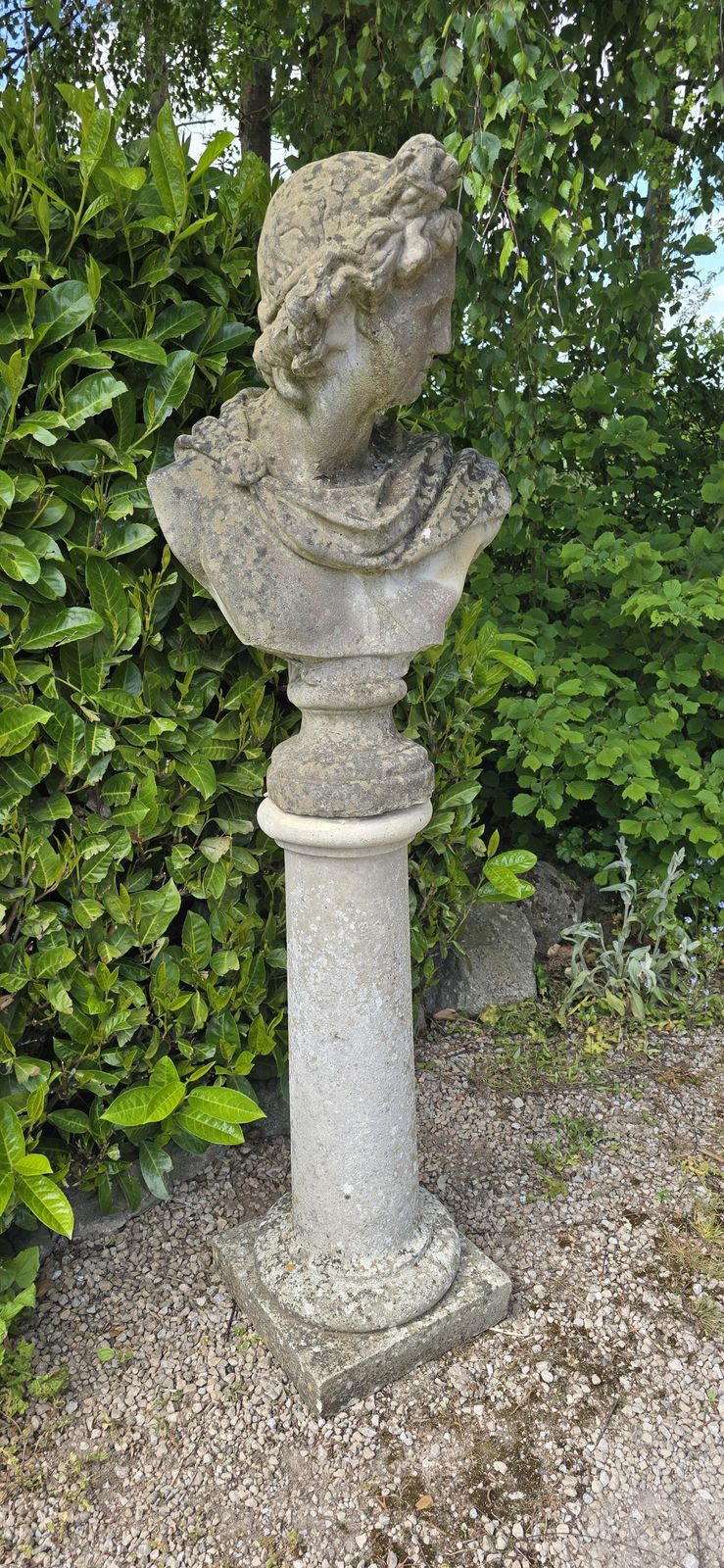 Well Weathered Bust Of Apollo On Pedestal photo buy