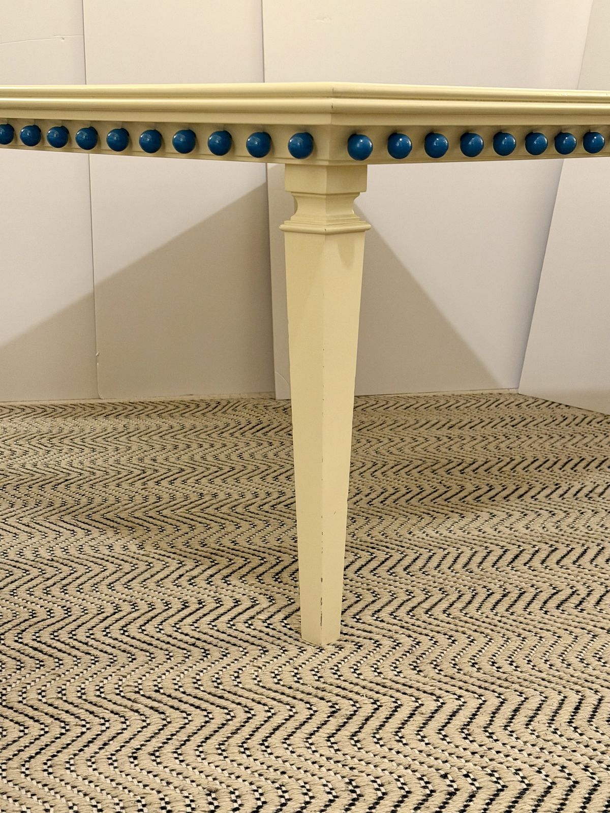 Unique Lacquered Coffee Table Cream With Teal Bobble Detailing photo furniture
