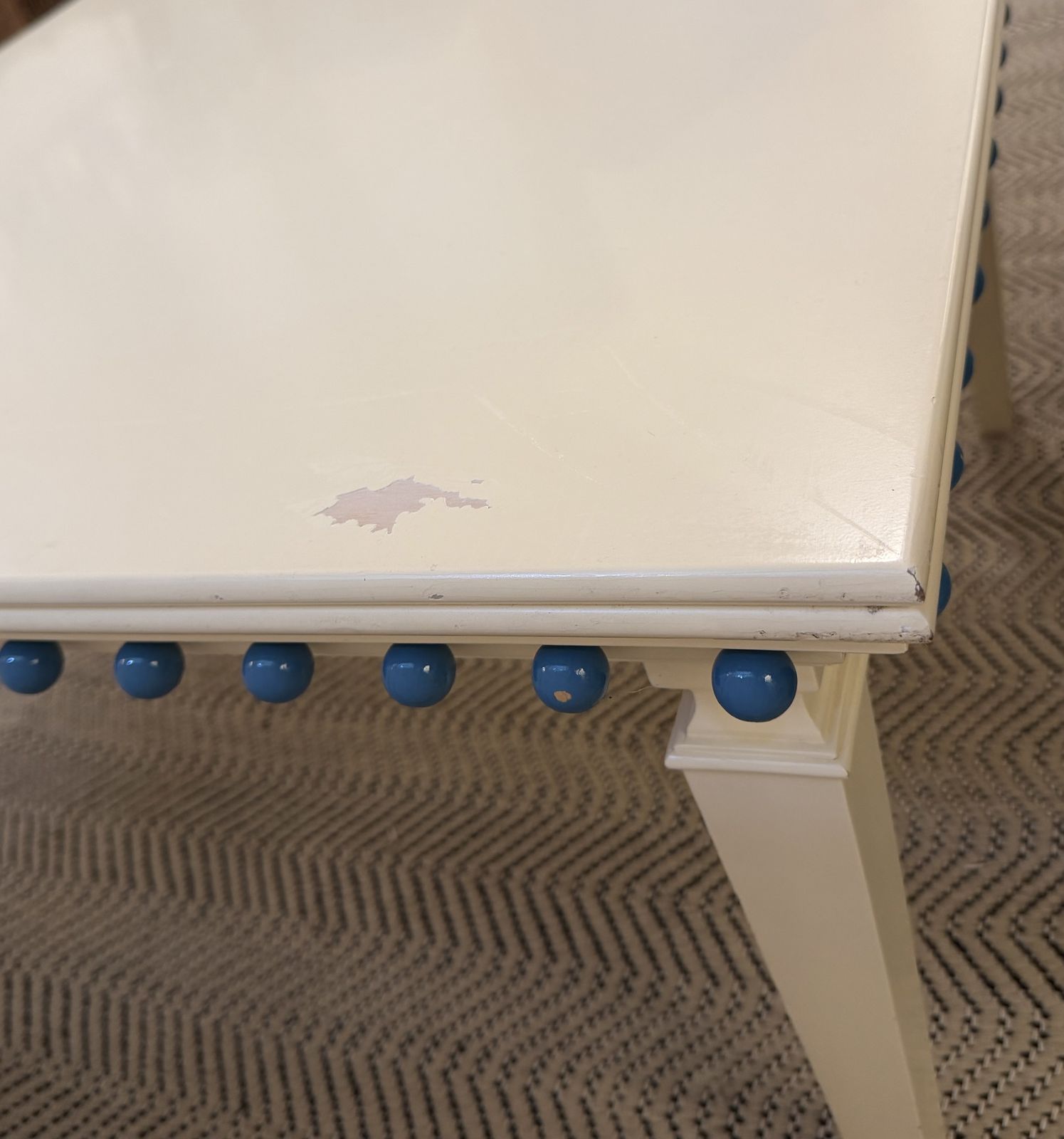 Unique Lacquered Coffee Table Cream With Teal Bobble Detailing photo buy