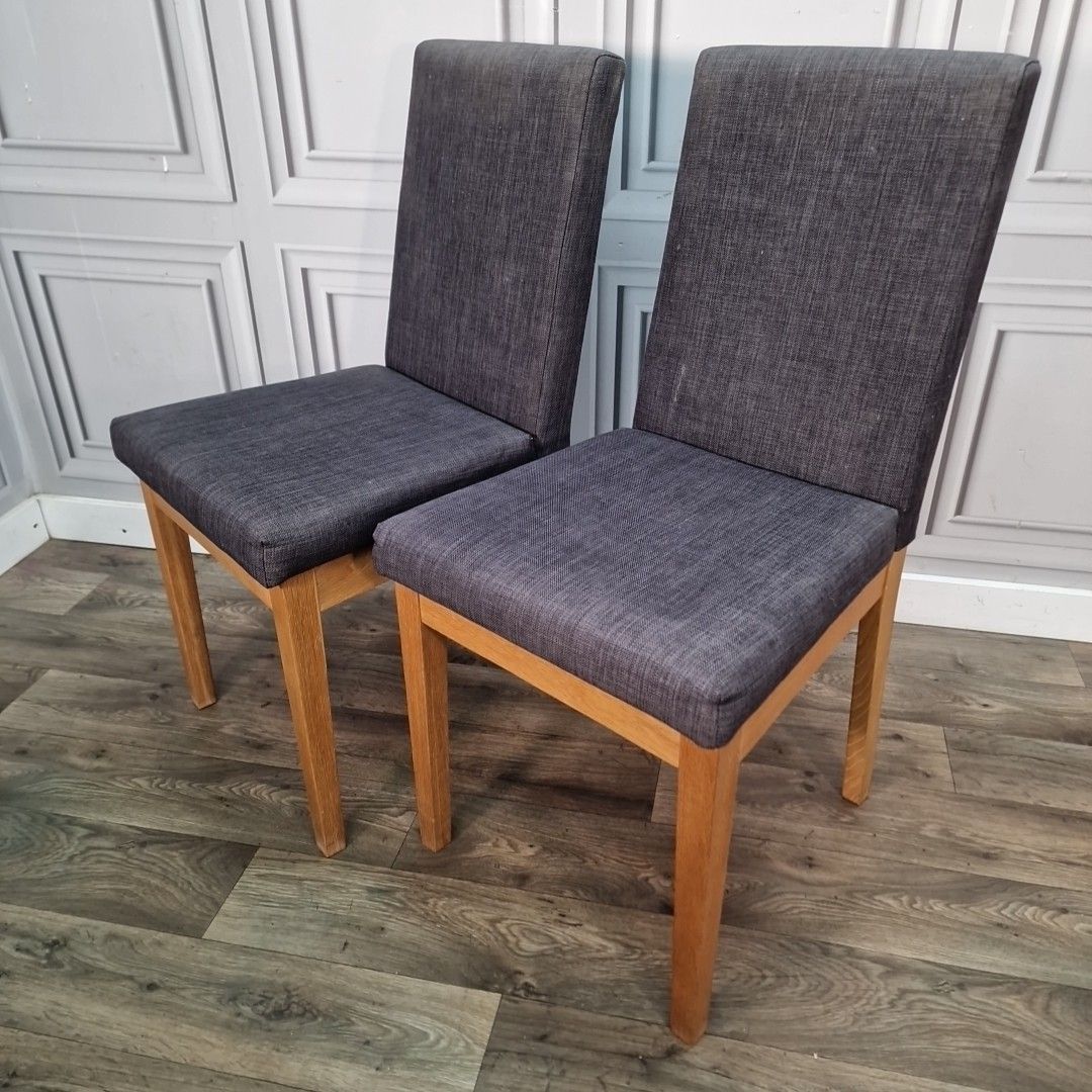 Pair Contemporary Dining Chairs Grey Upholstered Seats Wooden Modern Oak photo Furniture