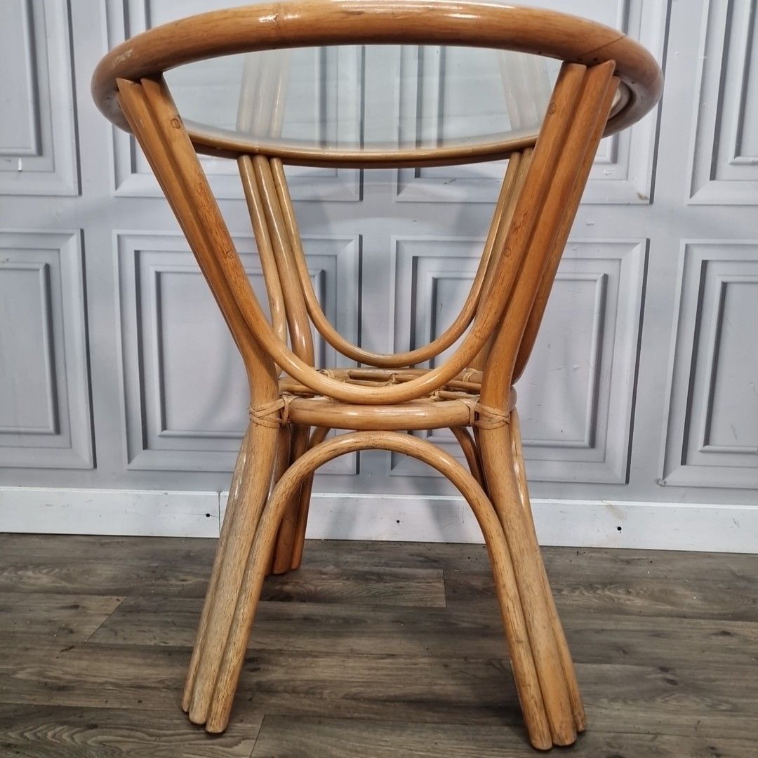 photo buy Retro Rattan Occasional Table Glass Top Bistro Garden Mid Century Vintage