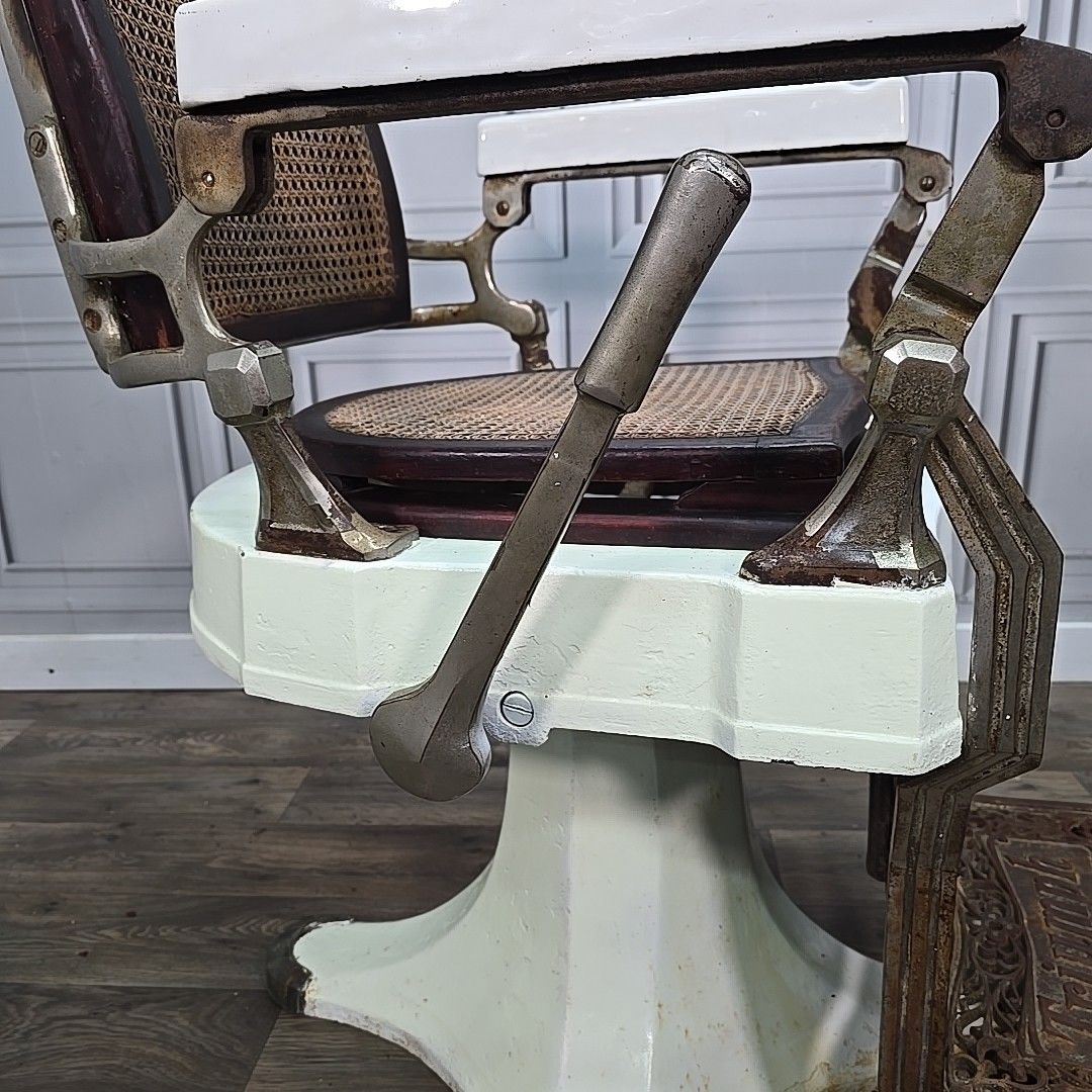 photo for sale Antique Triumph Barbers Chair Cast Iron & Cane Display Tattoo Barber