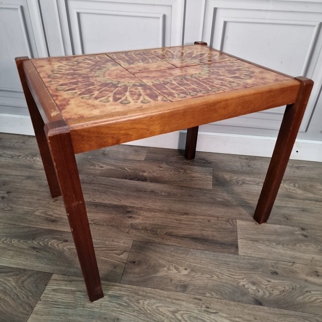 Retro Vintage Coffee Table Mid Century Danish Teak Tiled Top Wooden Scandi Mcm photo furniture