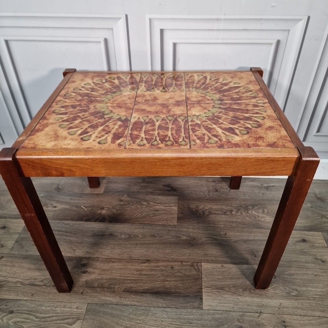 Retro Vintage Coffee Table Mid Century Danish Teak Tiled Top Wooden Scandi Mcm photo for sale