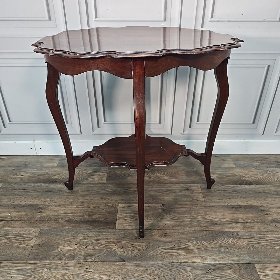Antique Mahogany Window Table Edwardian Centre Side  Scalloped Top 2 Tier Wooden photo Furniture