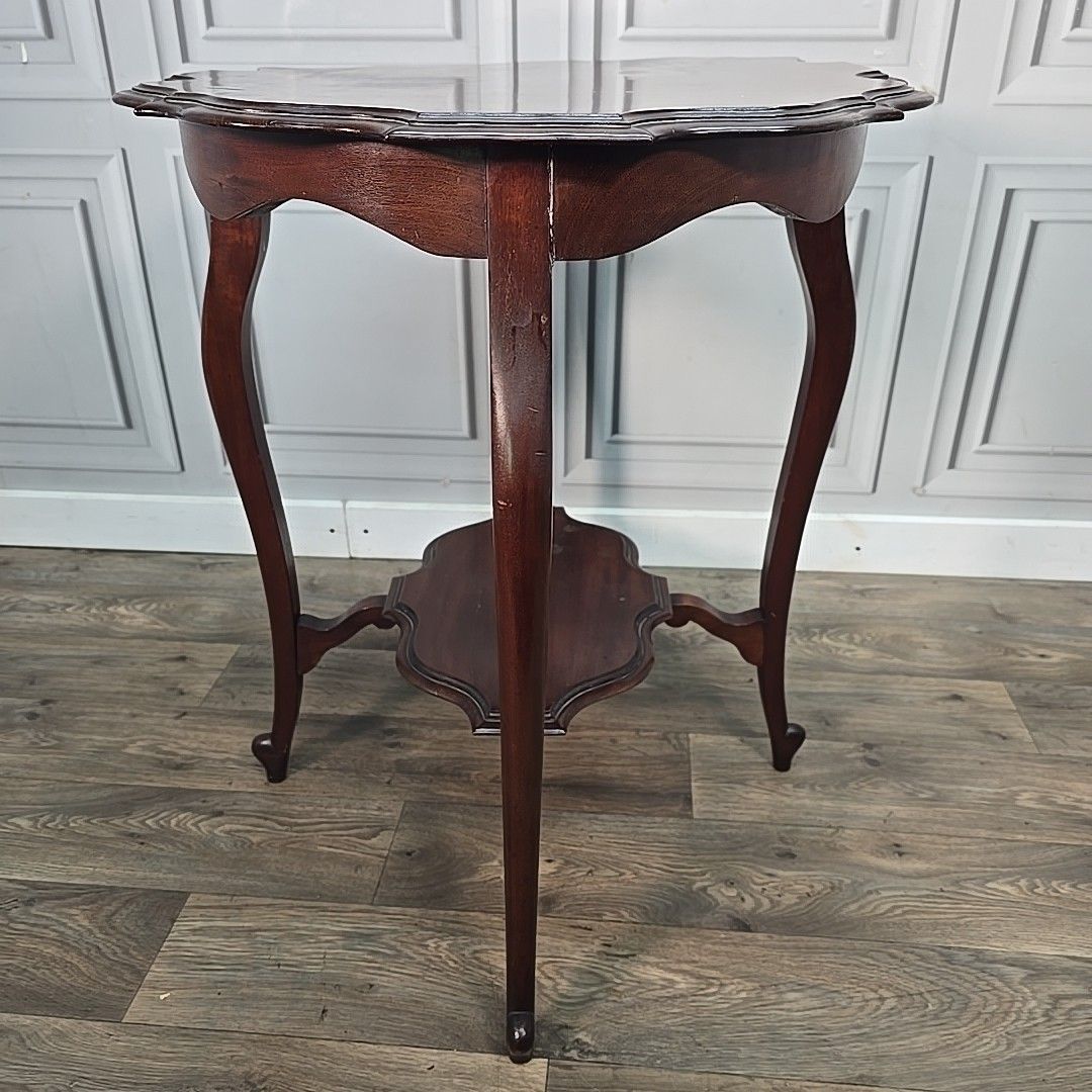 Antique Mahogany Window Table Edwardian Centre Side  Scalloped Top 2 Tier Wooden photo buy