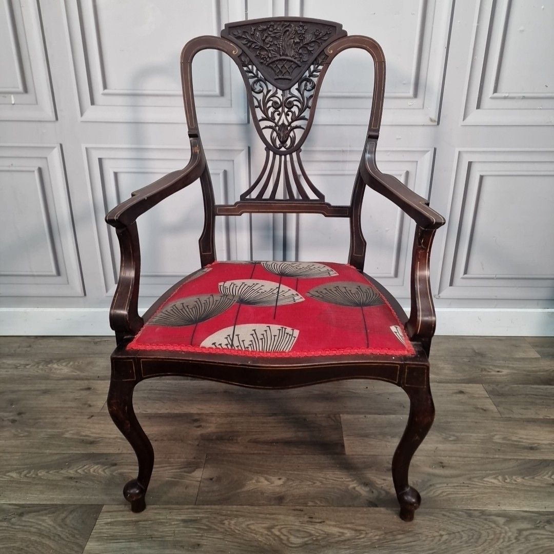 Antique Edwardian Armchair Ornate Chippendale Type Carved Carver Desk Chair photo for sale