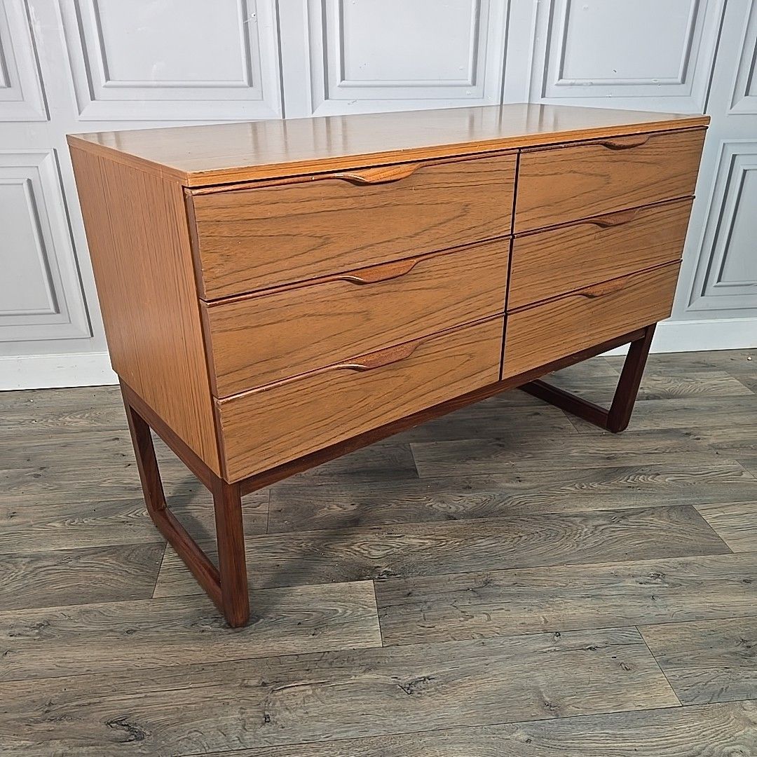 Retro Chest Of Drawers Vintage Mid Century Europa Furniture Teak Sleigh Legs photo furniture