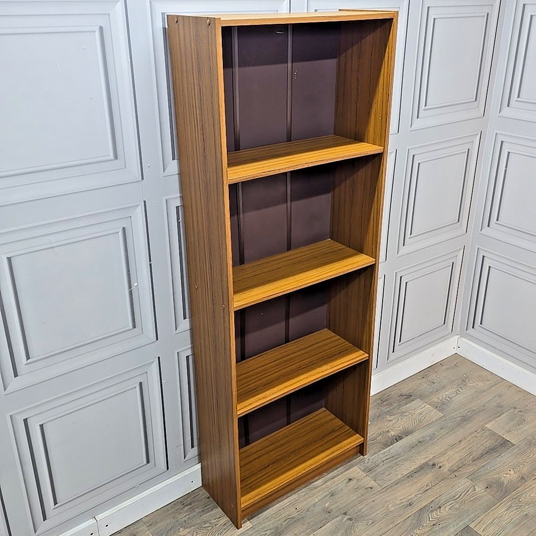 Vintage Tall Bookcase Shelves Wood Effect Open Shelving Retro Mid Century Shelf photo furniture