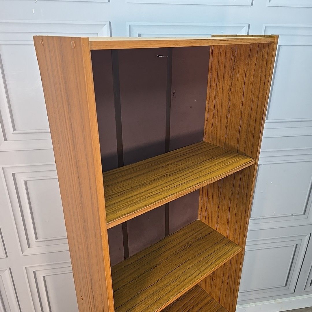 Vintage Tall Bookcase Shelves Wood Effect Open Shelving Retro Mid Century Shelf photo for sale
