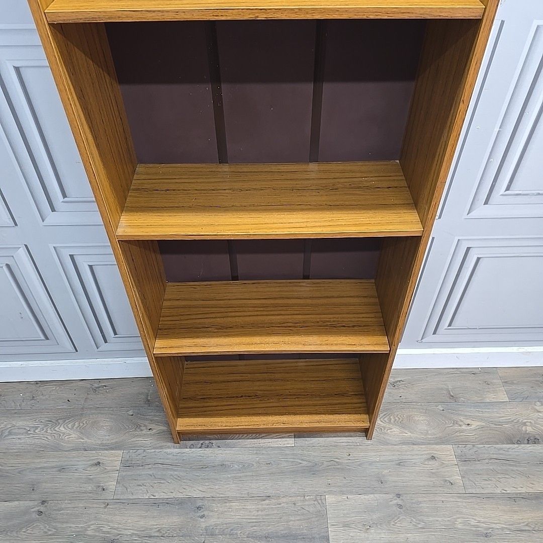 photo vintage Vintage Tall Bookcase Shelves Wood Effect Open Shelving Retro Mid Century Shelf