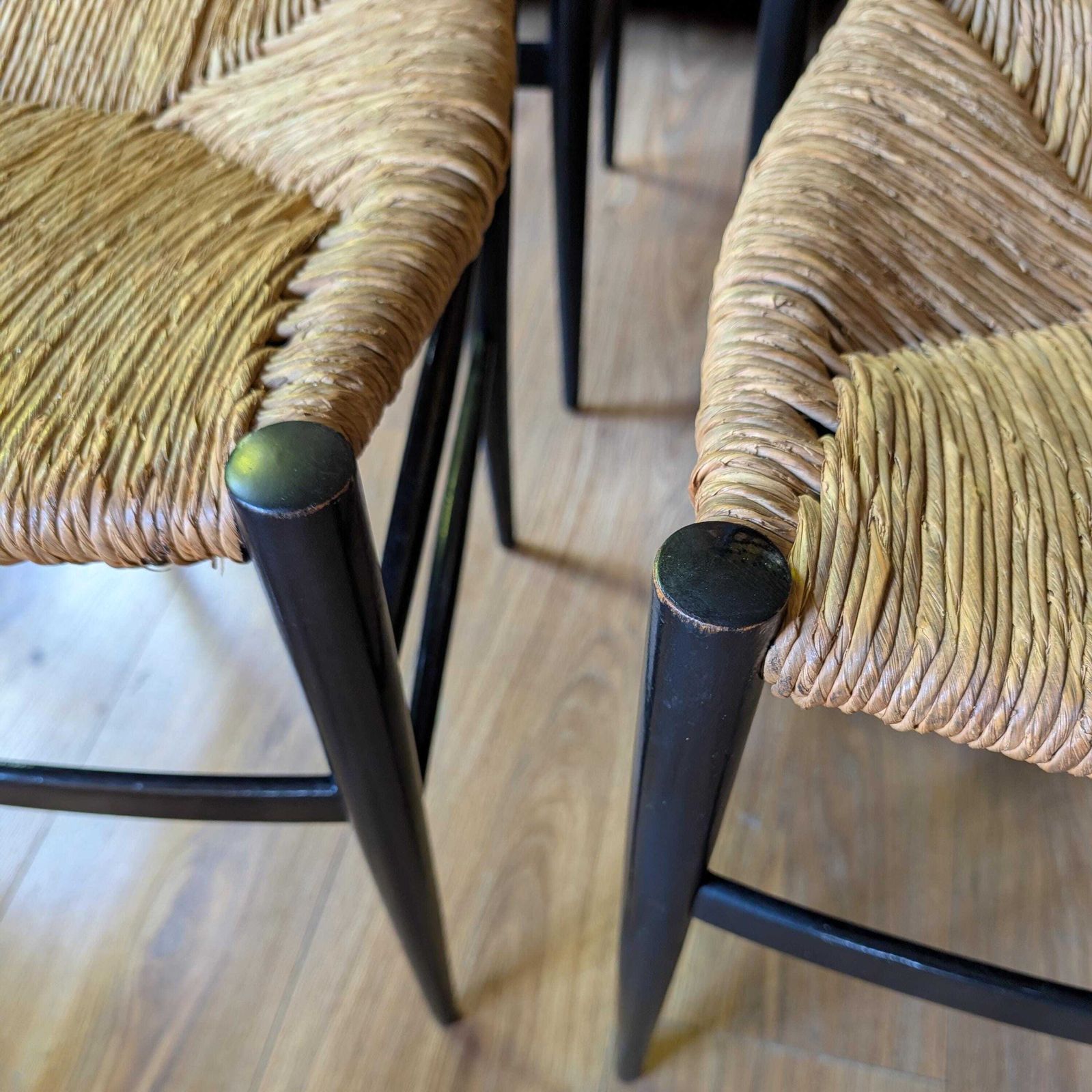 Set Of 6 Italian Mid Century Modern Ladder Back Chairs With Rush Seats photo Furniture