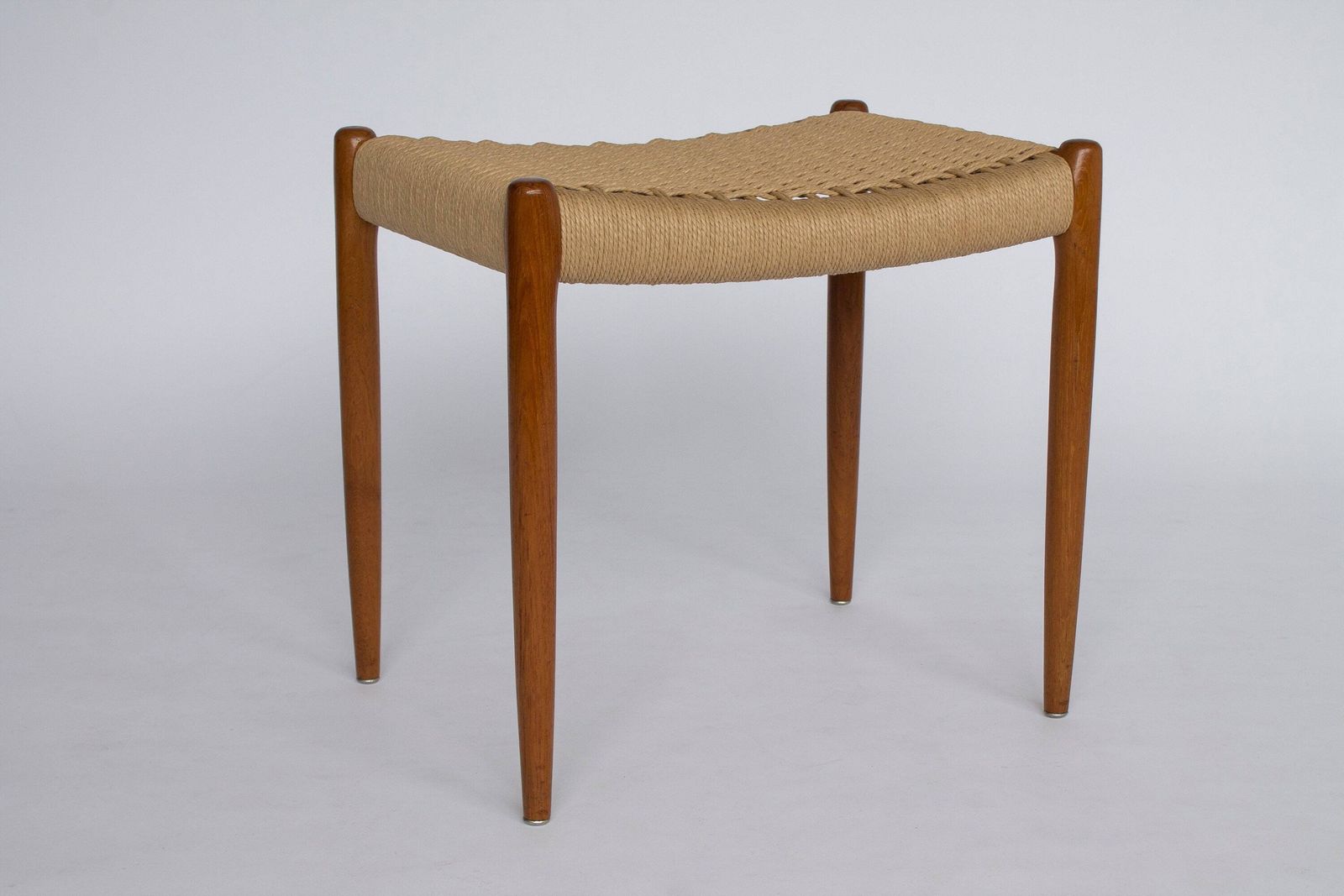 Niels Otto Møller Ottoman Danish Mid Century Footstool With New Handwoven Danish Cord, Scandinavian Modern Stool, Denmark 1960s photo furniture