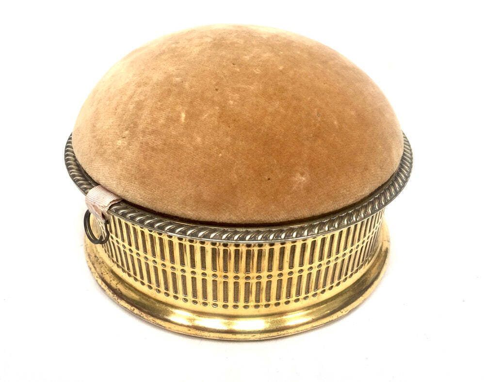 Antique Edwardian Ladies Brass Pin Cushion And Sewing Box / Trinket / Jewellery photo for sale