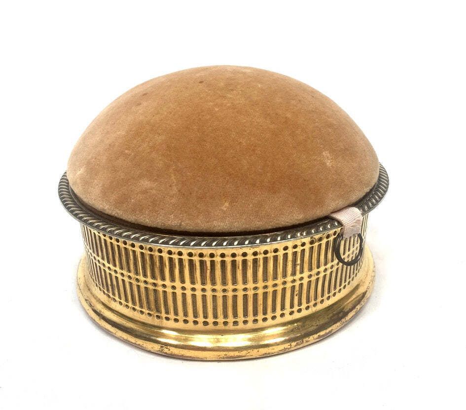 Antique Edwardian Ladies Brass Pin Cushion And Sewing Box / Trinket / Jewellery photo vintage
