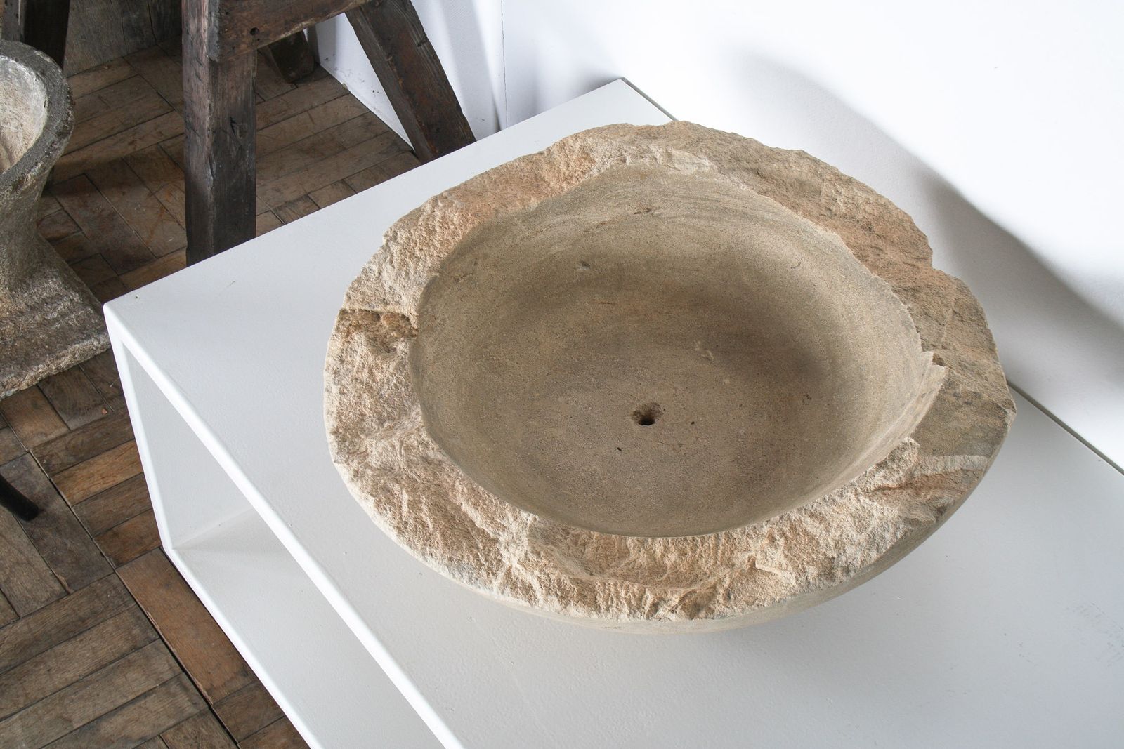 Very Large Reclaimed Antique Stone Bowl – English Wattscliffe Millstone Grit Sandstone photo furniture