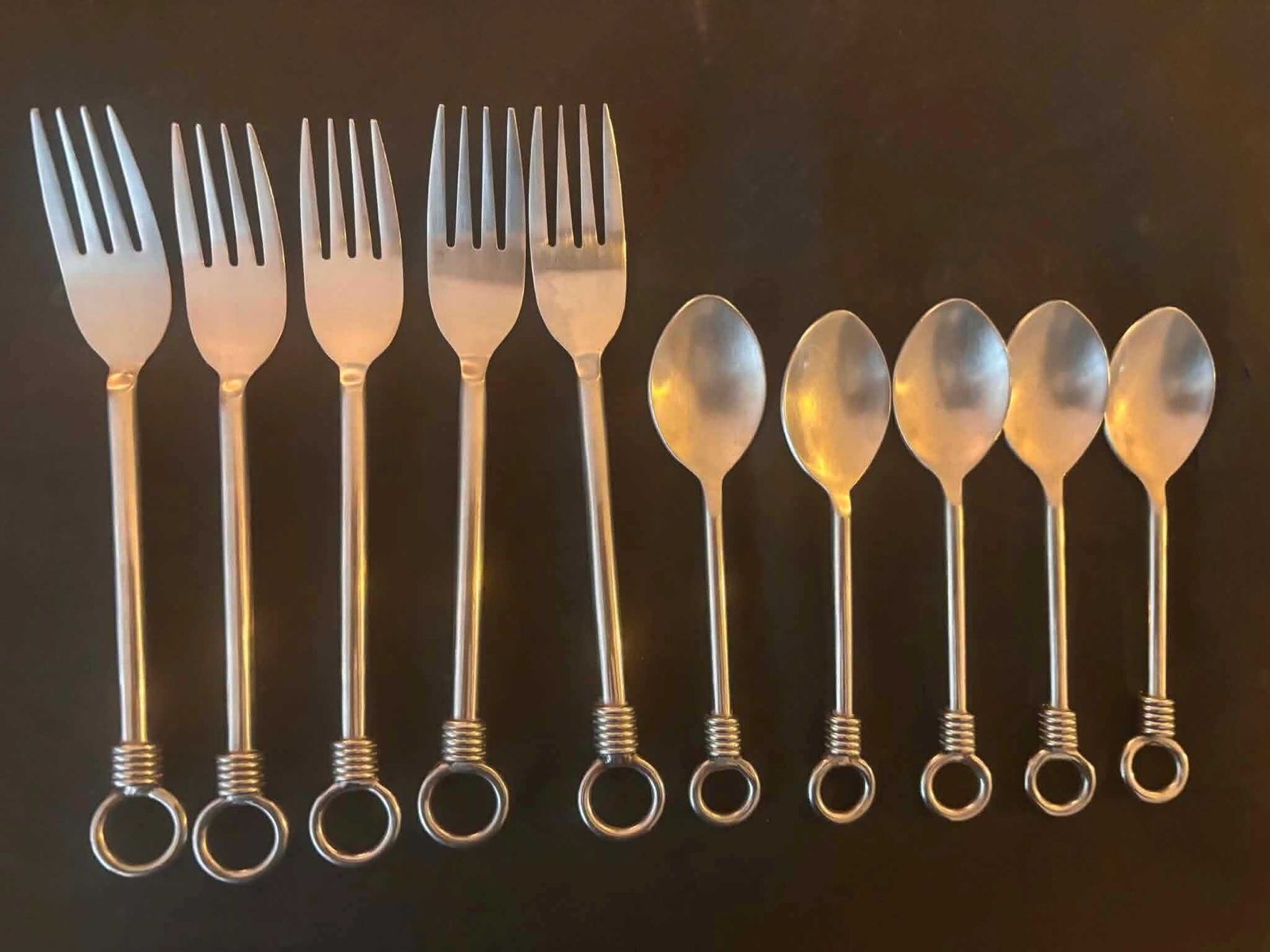 photo buy Set Of 20 Flatware Twist Cutlery French Forged Knot Twisted Ends Swirl Flatware Gift For Couple Brutalist Decor, Medieval Style Viking