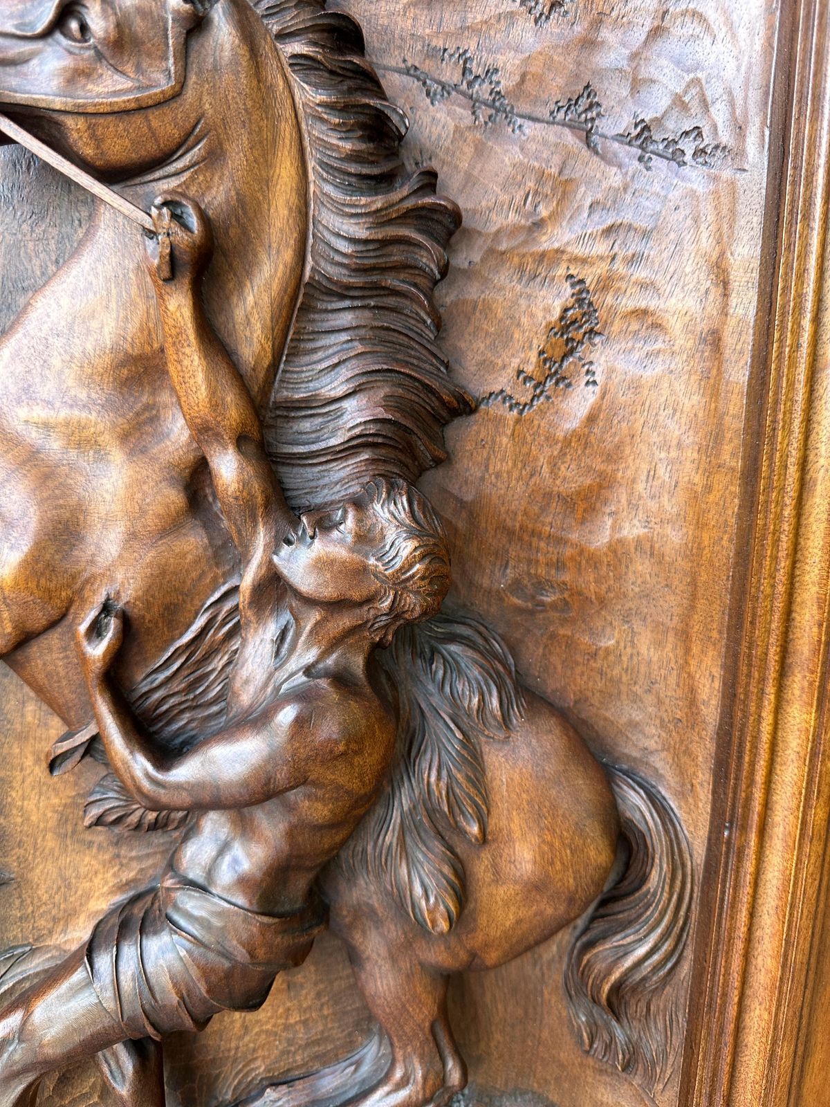 Antique French Walnut Wood Carved Door, Horses Of Marly photo buy