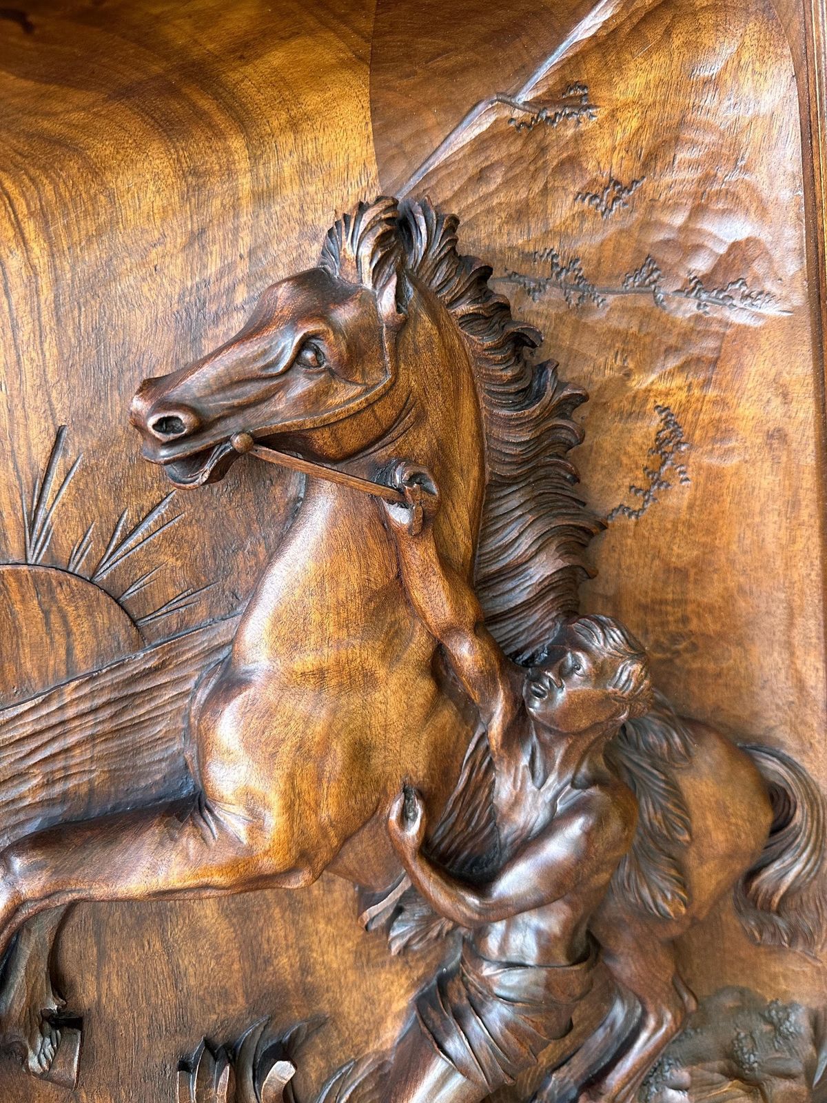 photo furniture Antique French Walnut Wood Carved Door, Horses Of Marly