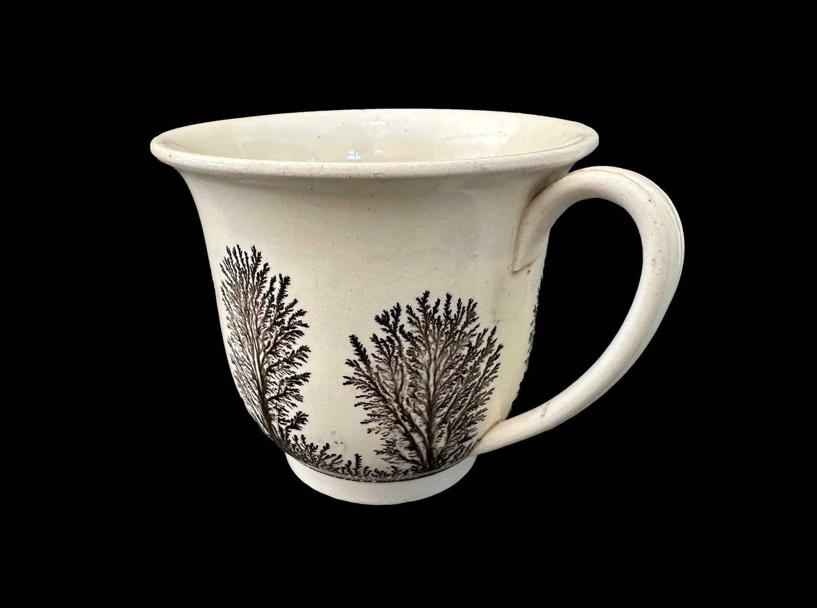 19th C. Sarreguemines Pedestal Cup | Antique French Faience Pottery, Dendritic Decor photo 407.0
