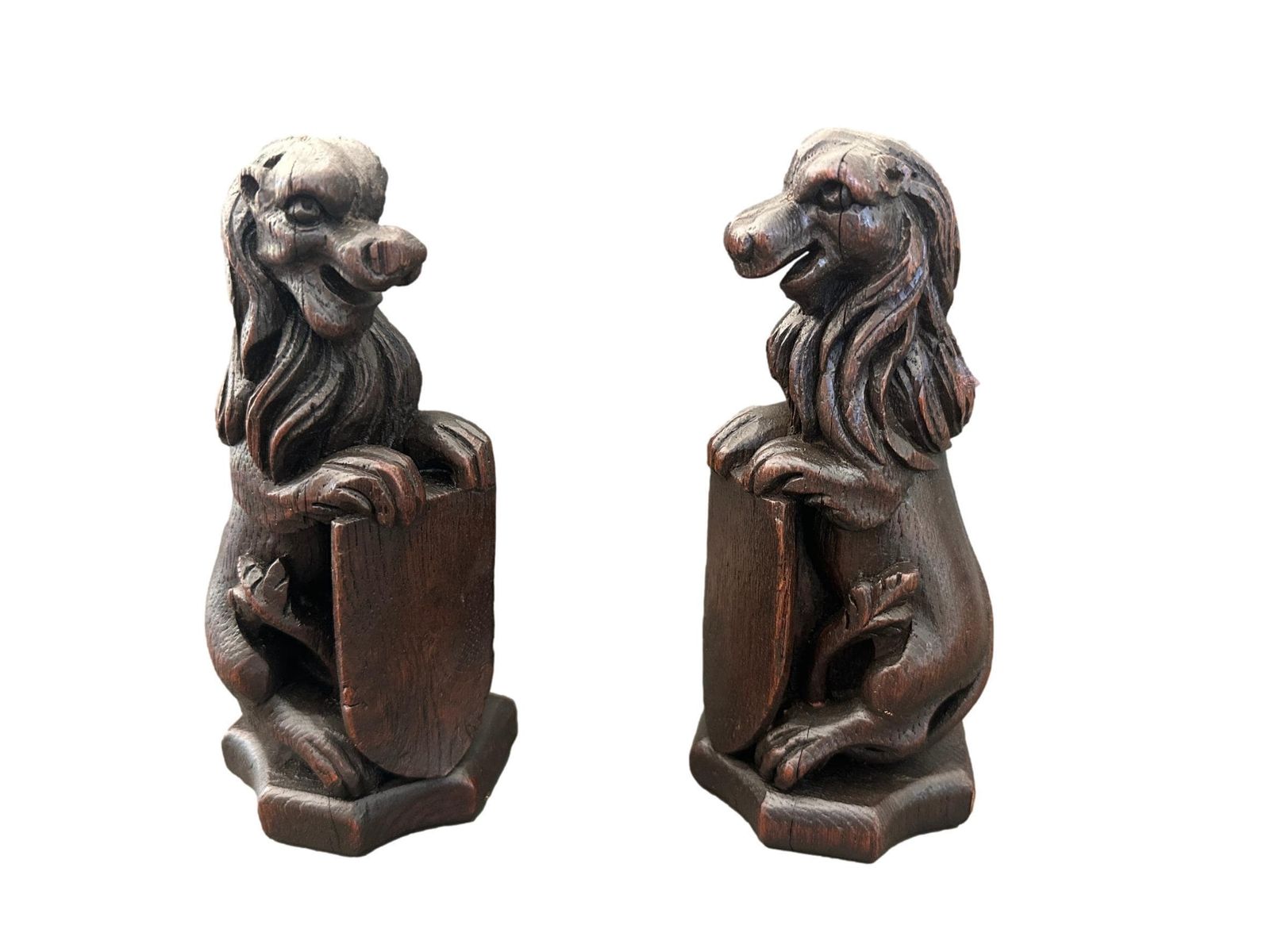 Hand Carved Oak Lions | 18th 19th Century Heraldic Ornaments, French Chateau Decor